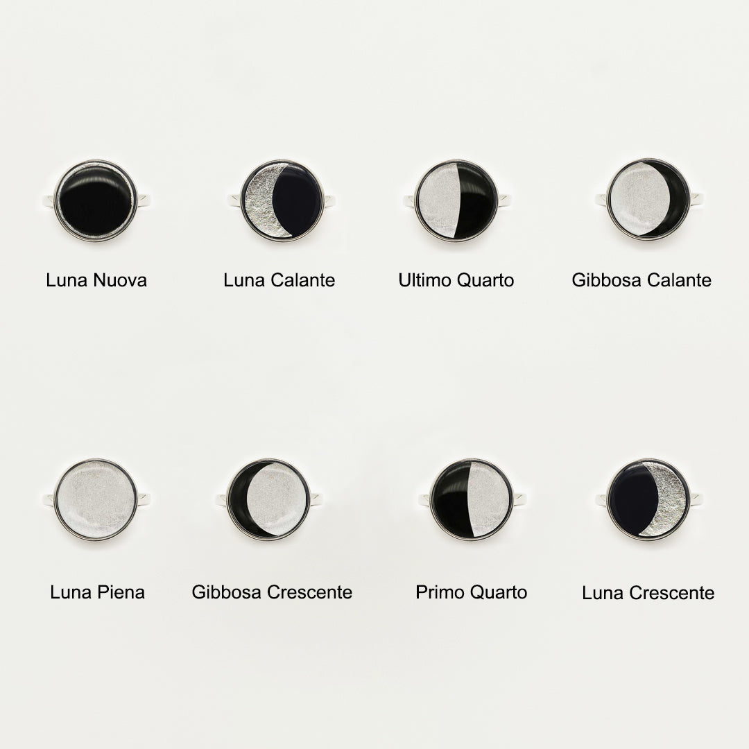 Anello Luna Minimal in Argento 925 con Fasi Lunari Regolabile