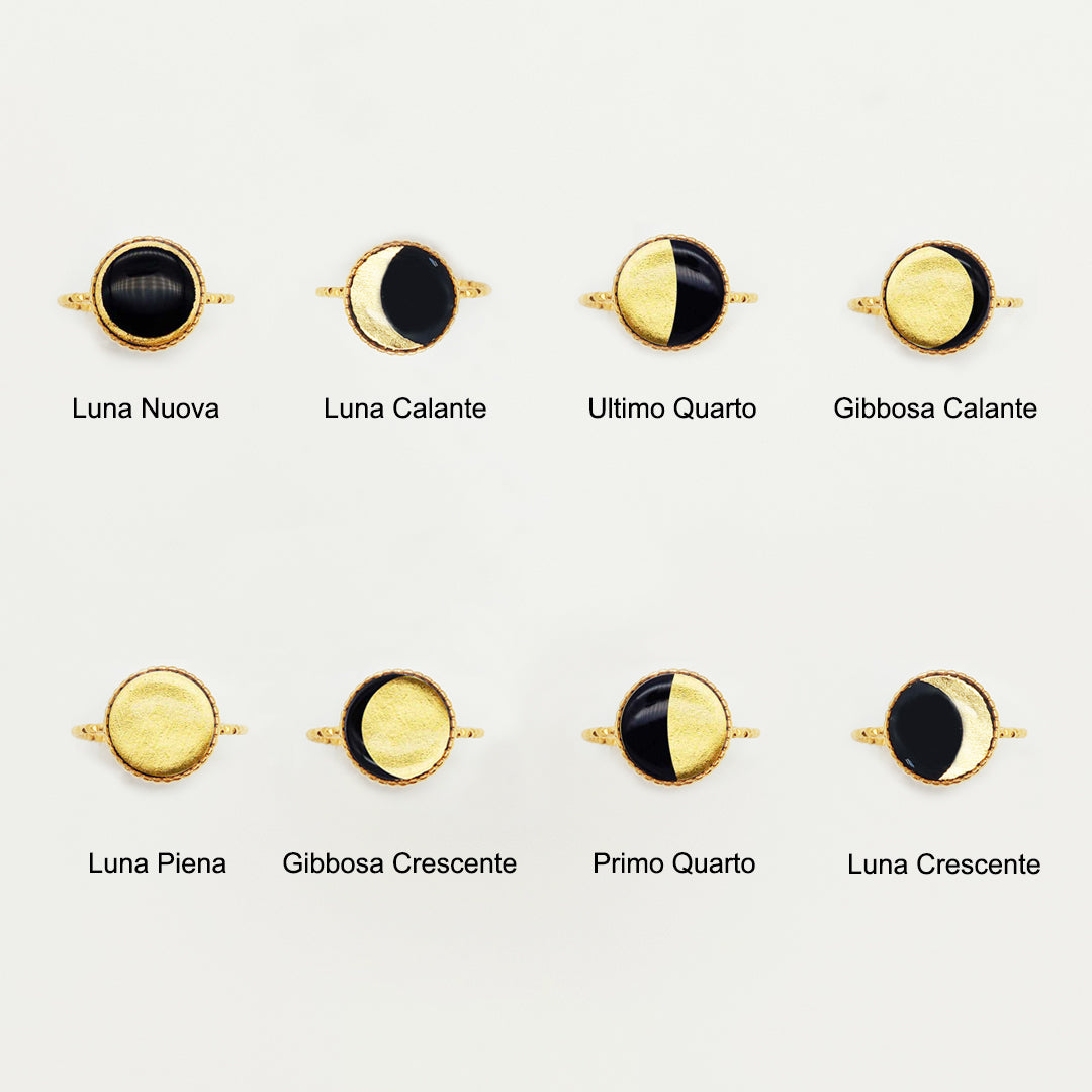 Anello Luna Minimal Regolabile con Fasi Lunari in Acciaio inossidabile Argentato o Dorato