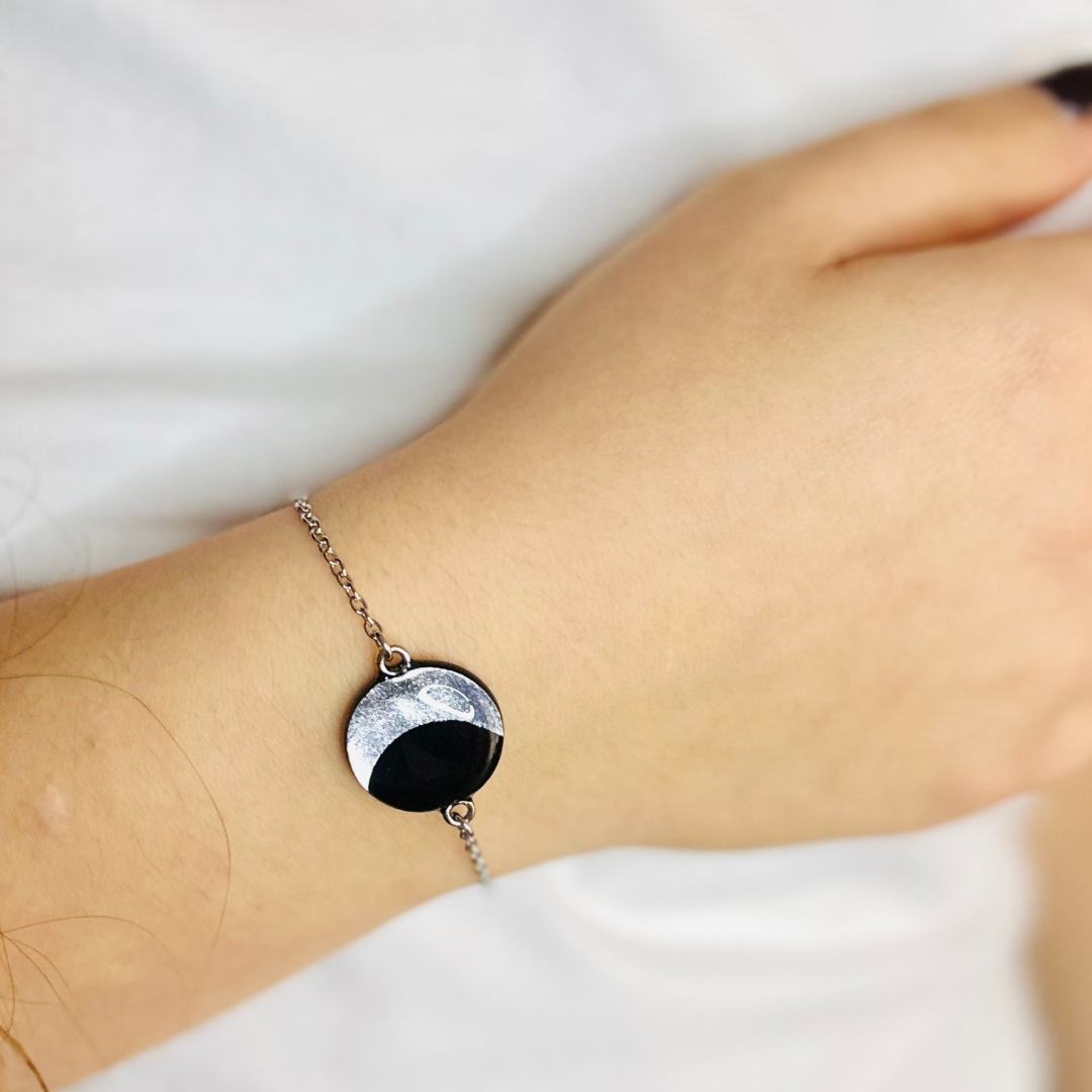 Bracciale Minimal in Acciaio Argentato o Dorato con Fasi Lunari