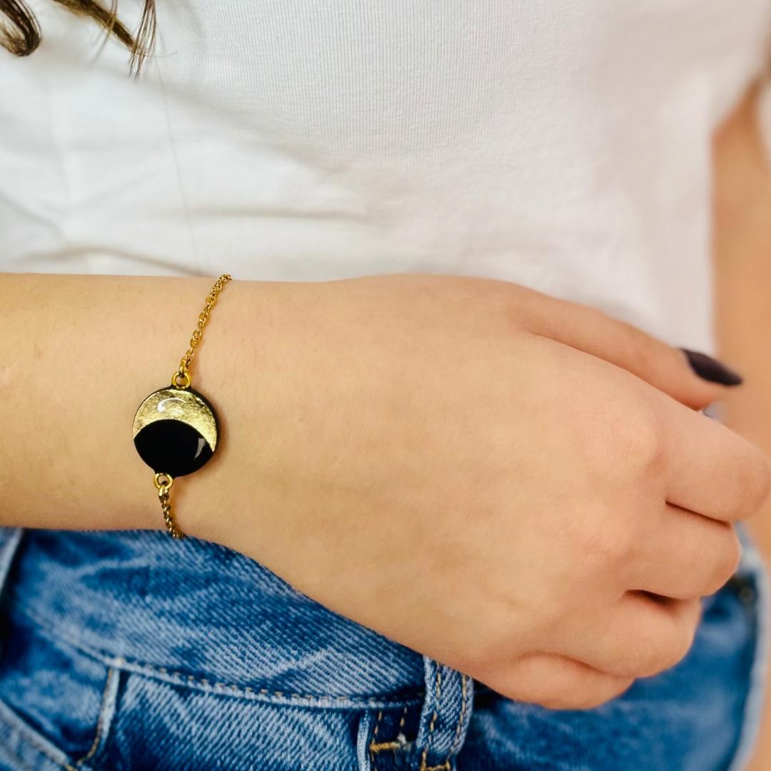 Bracciale Minimal in Acciaio Argentato o Dorato con Fasi Lunari