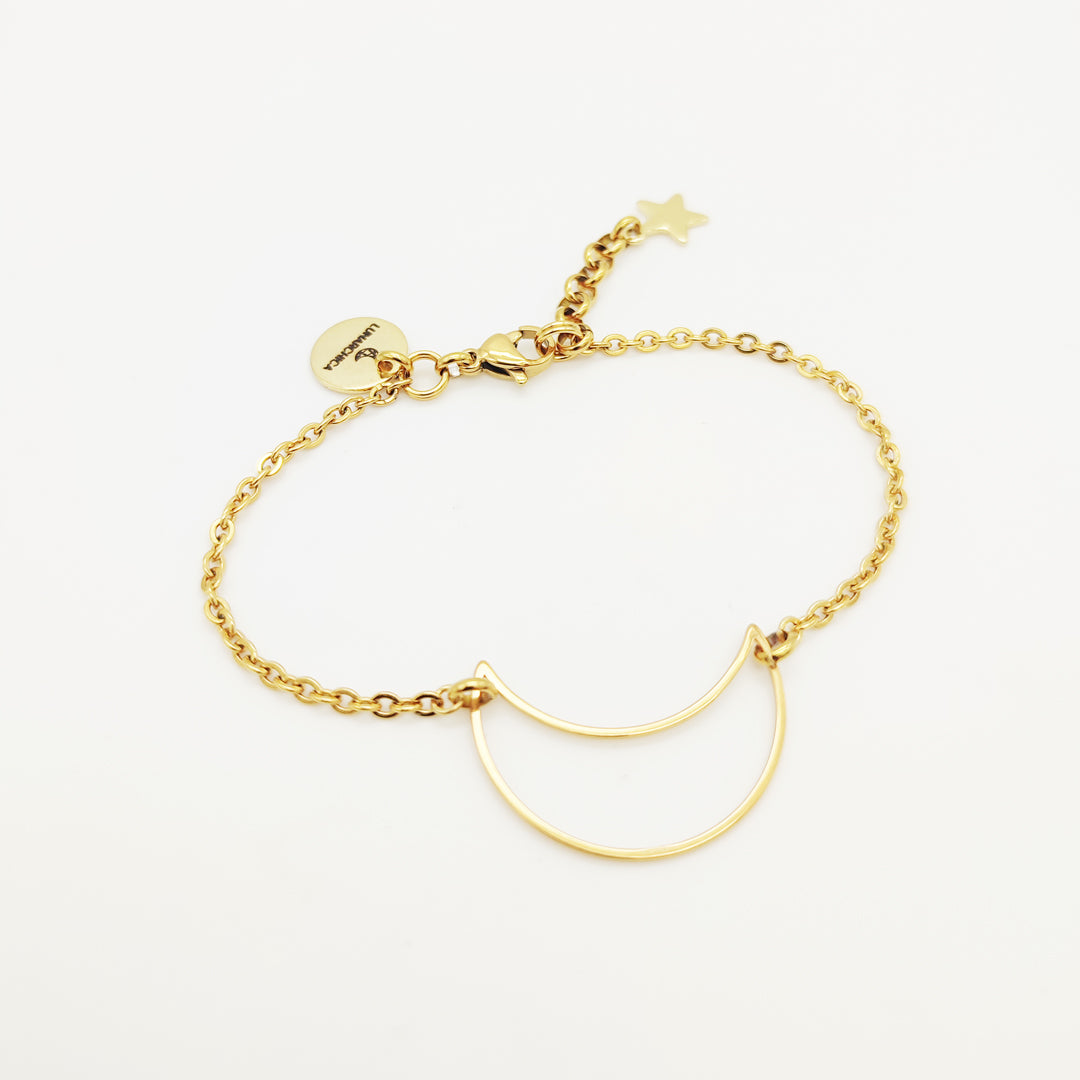 Bracciale Minimal Stella e Luna in acciaio inox dorato