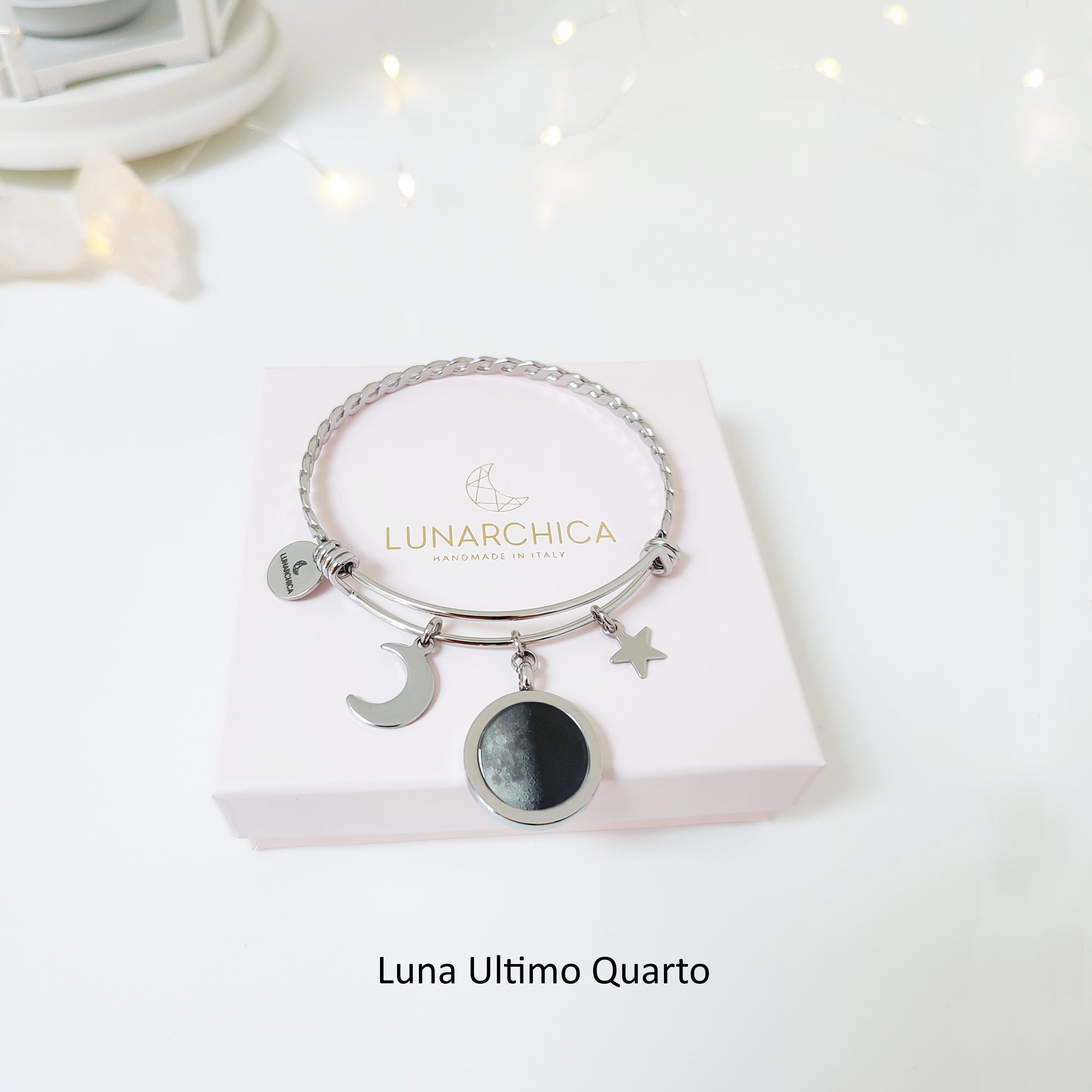 Bracciale intrecciato rigido con Luna e Charms acciaio inossidabile