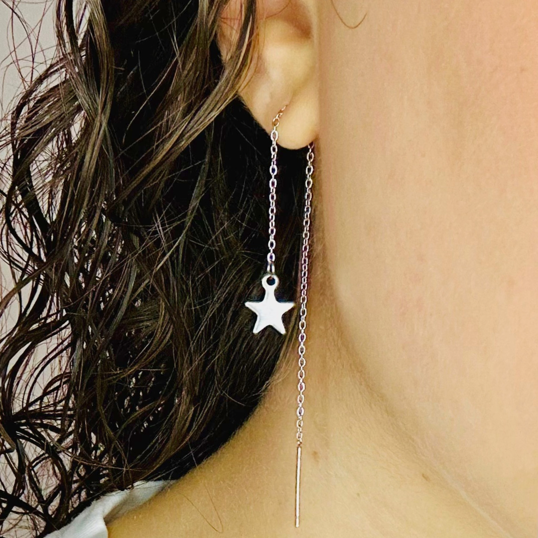 Orecchini pendenti Moon Love Acciaio con Stella Argentato