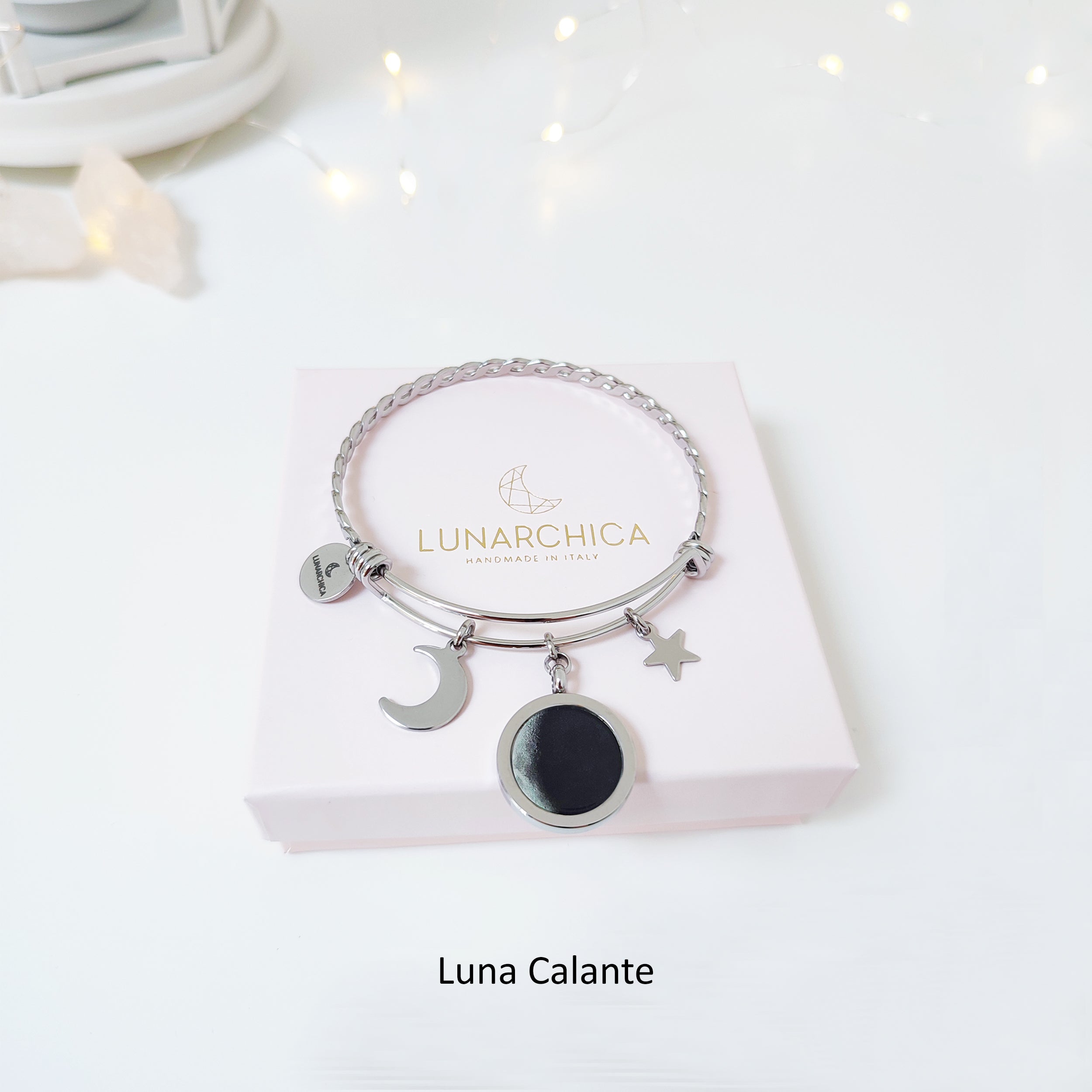 Bracciale intrecciato rigido con Luna e Charms acciaio inossidabile