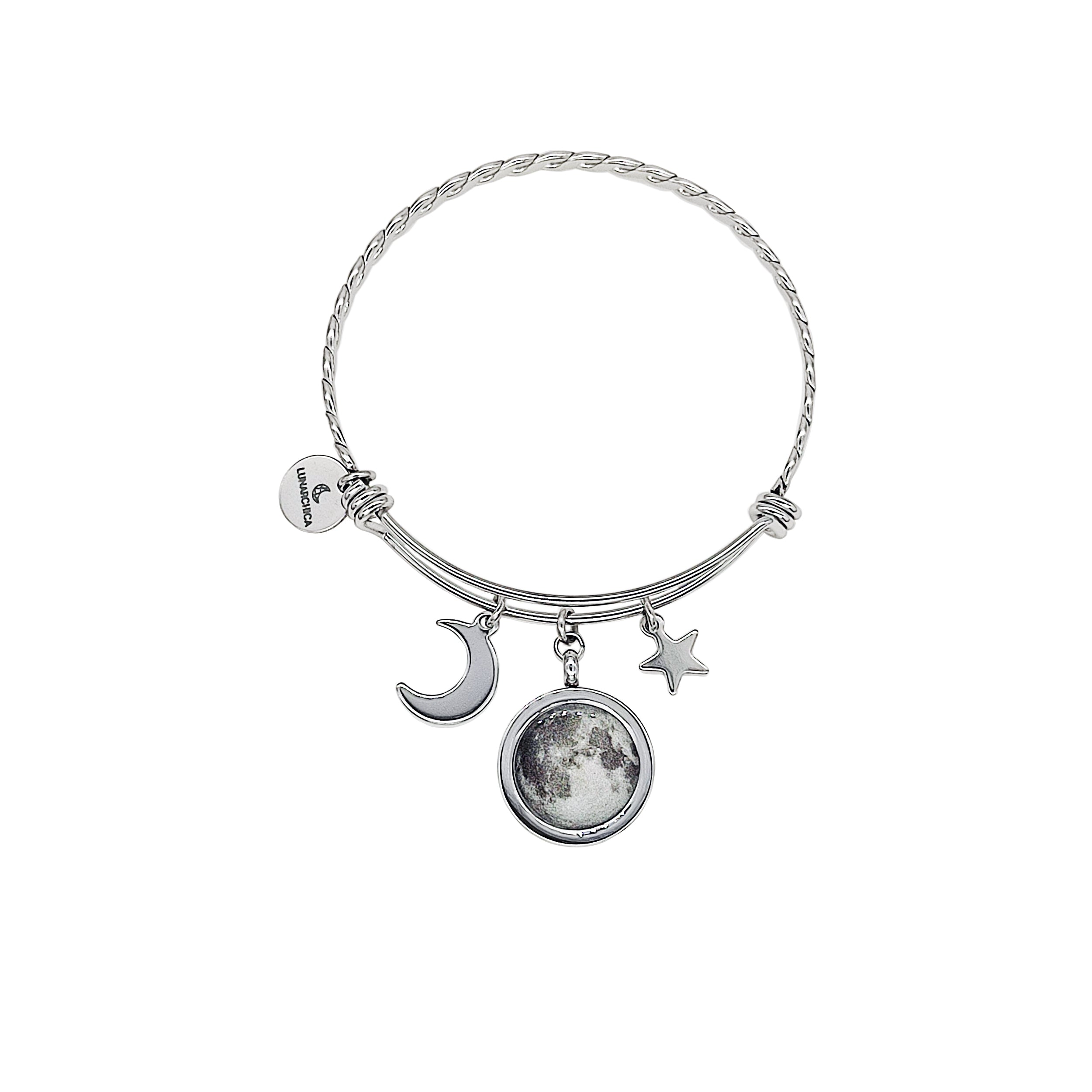 Bracciale intrecciato rigido con Luna e Charms acciaio inossidabile