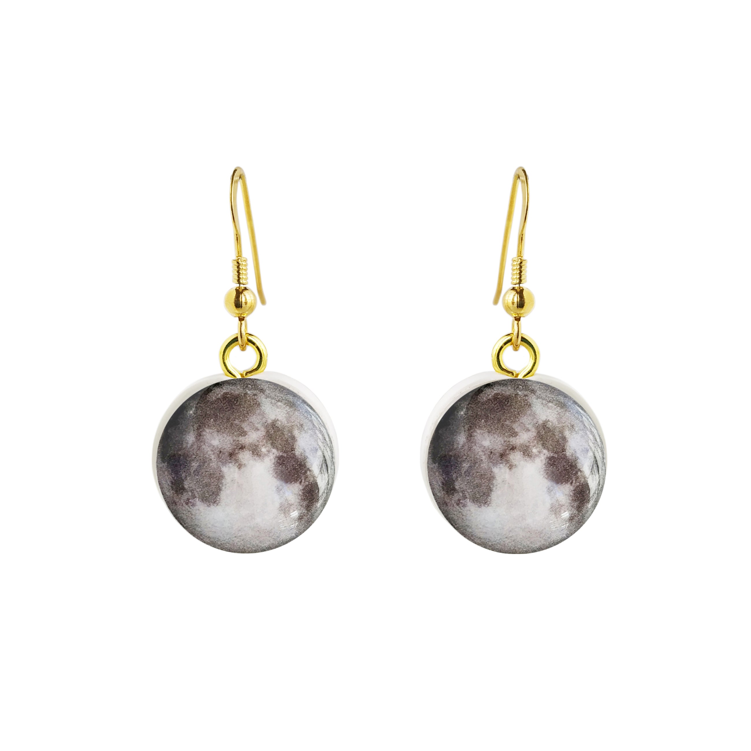 Orecchini pendenti in argento 925 placcato Oro 18k con Luna in Argilla Polimerica