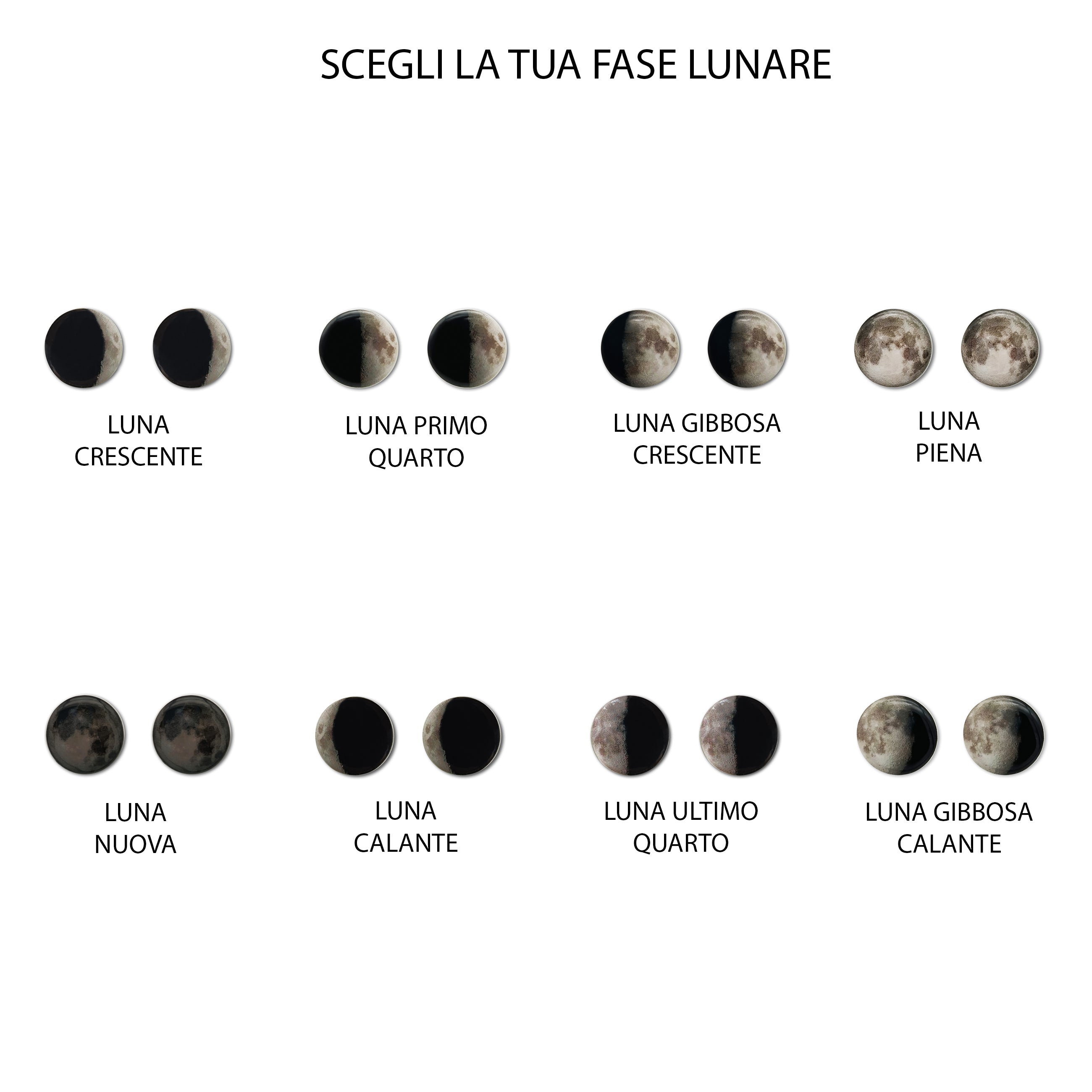 Orecchini a lobo in acciaio inox con Luna in Argilla Polimerica