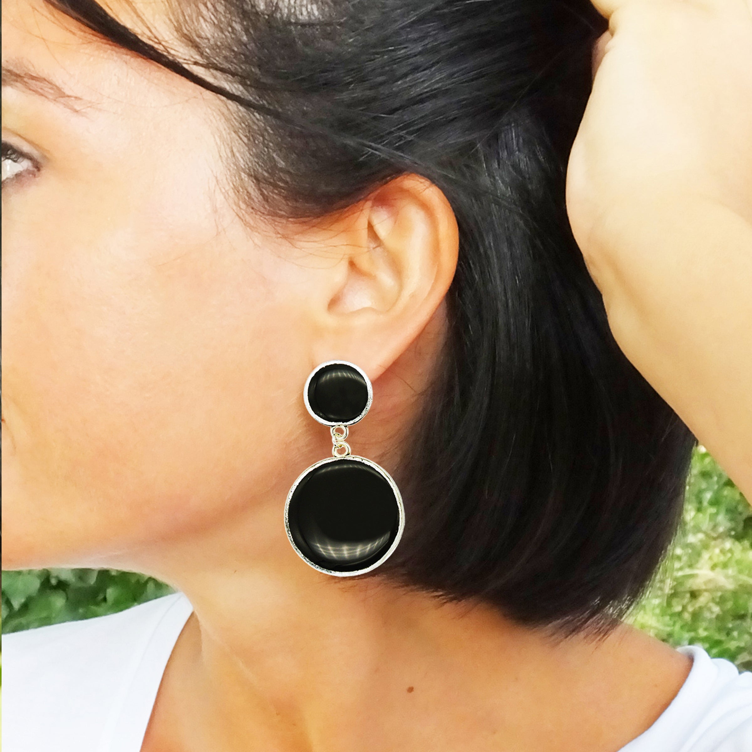 Orecchini in argento 925 con doppia Luna in Argilla nera e Foglia oro