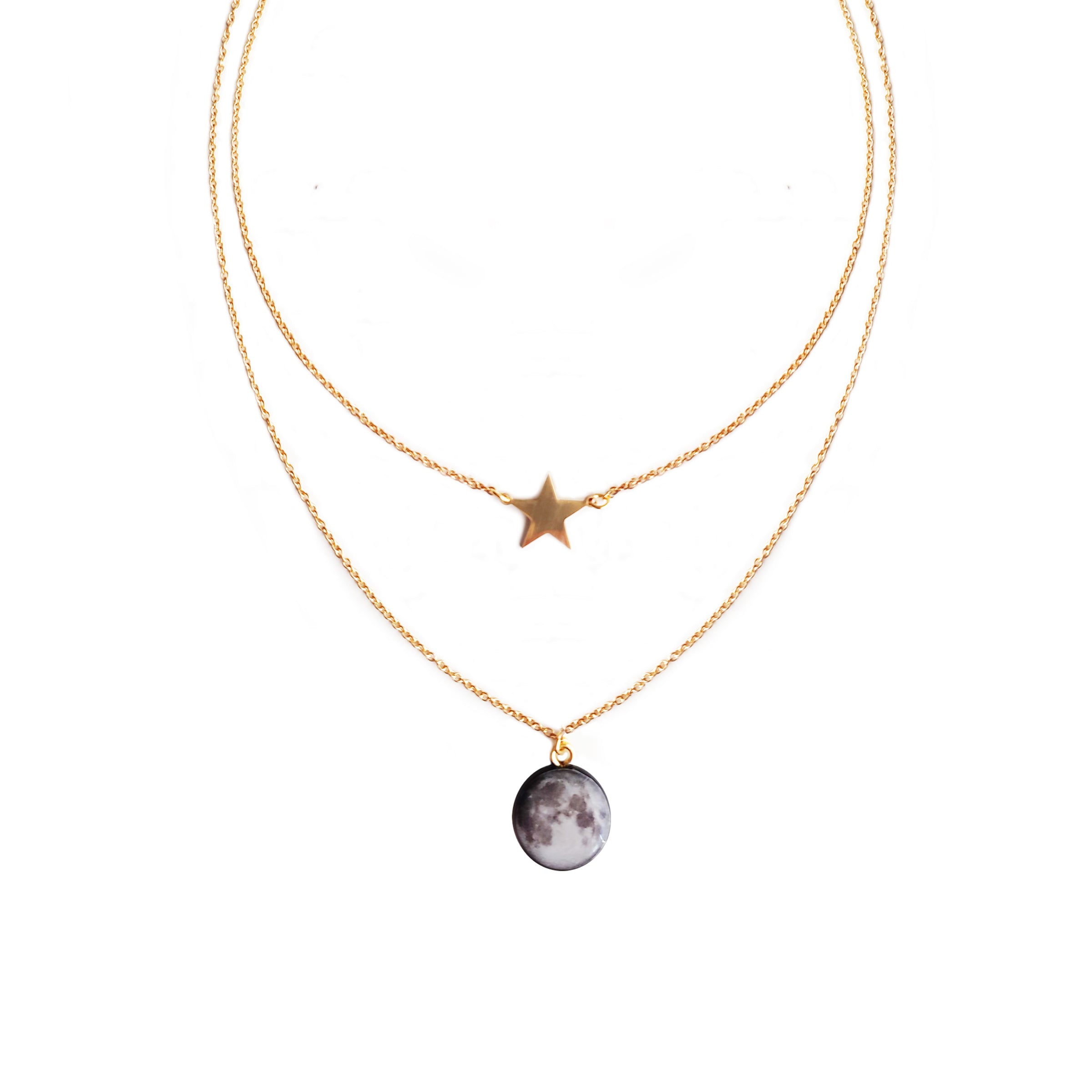 Collana in acciaio inox con Stella e Luna in argilla Polimerica