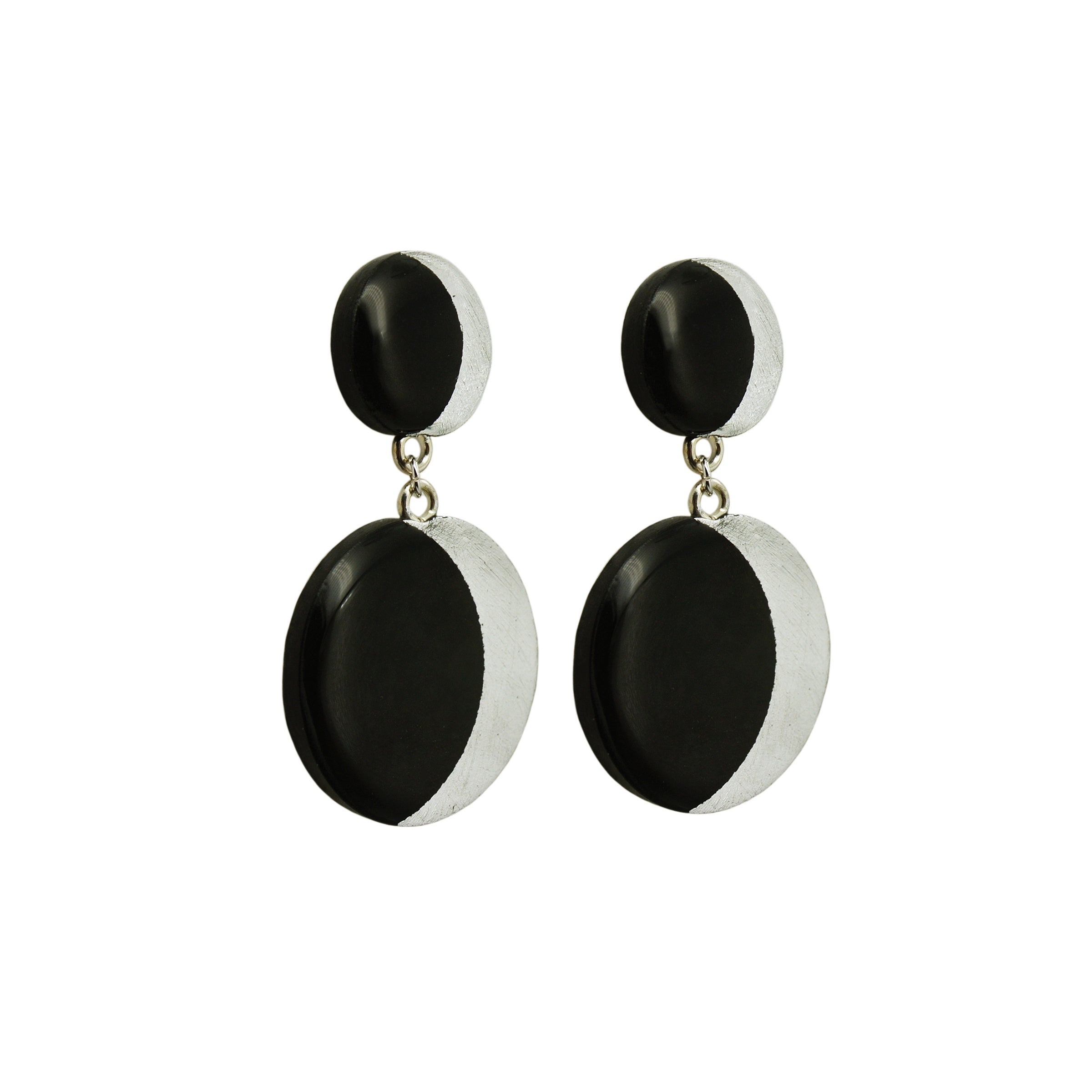 Orecchini in argento 925 con doppia Luna in Argilla nera e Foglia oro