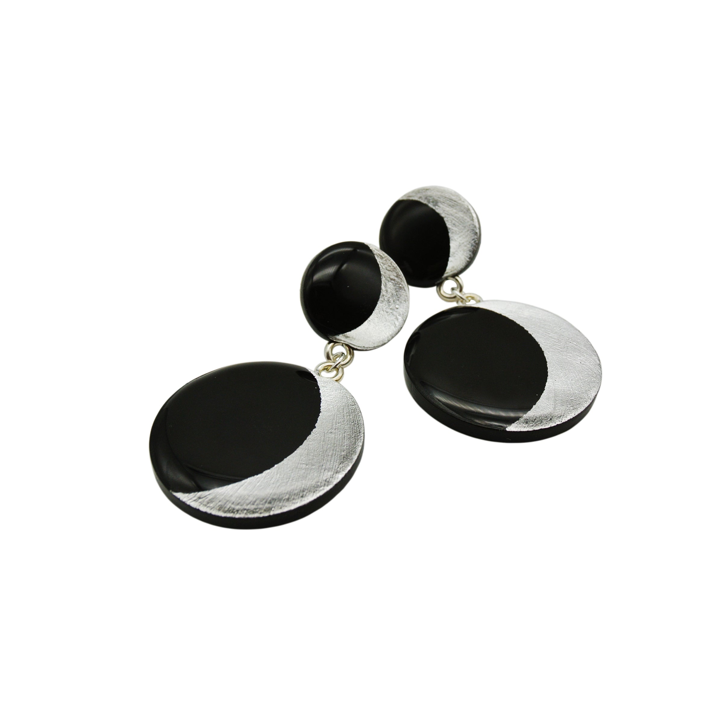 Orecchini in argento 925 con doppia Luna in Argilla nera e Foglia oro