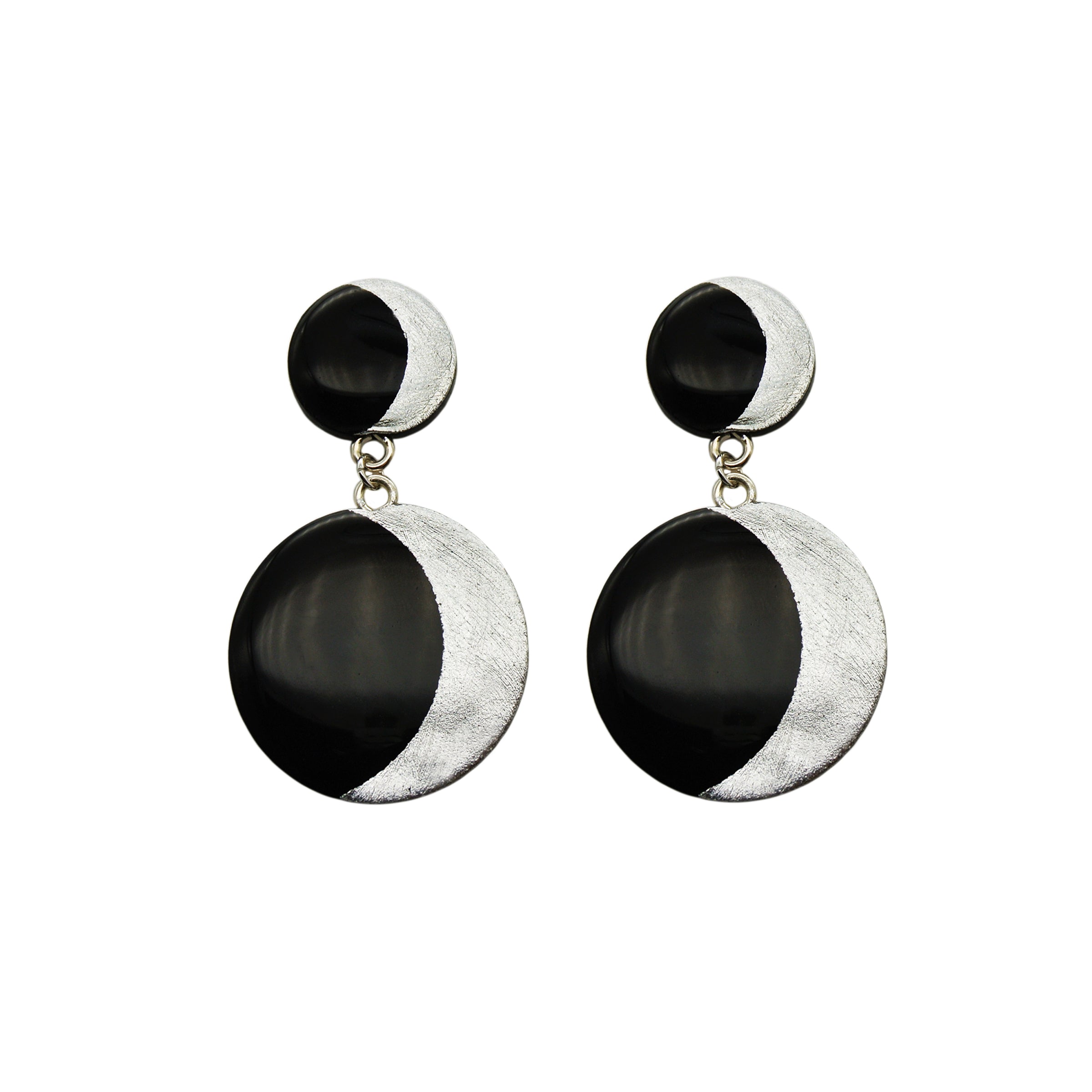 Orecchini in argento 925 con doppia Luna in Argilla nera e Foglia oro