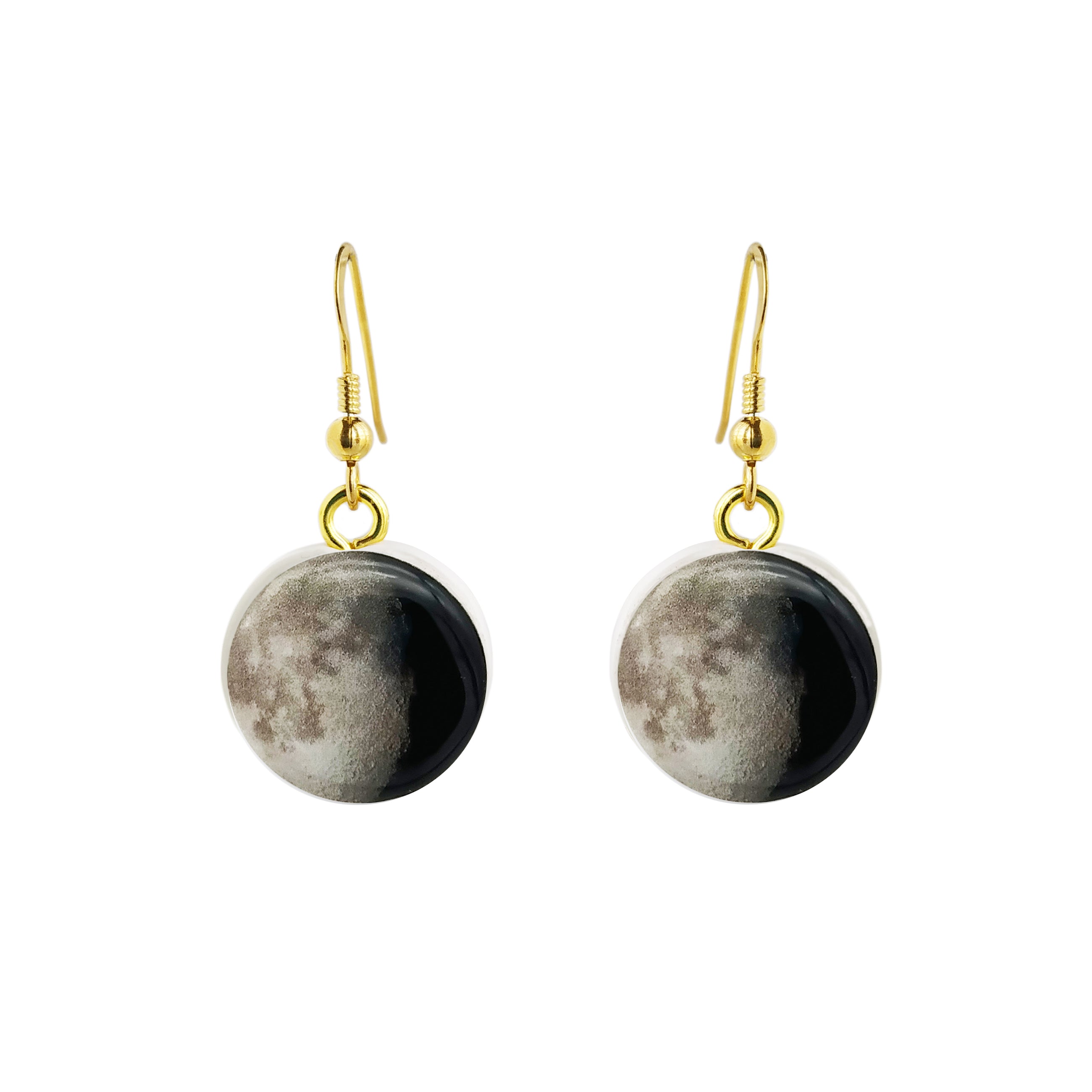 Orecchini pendenti in argento 925 placcato Oro 18k con Luna in Argilla Polimerica