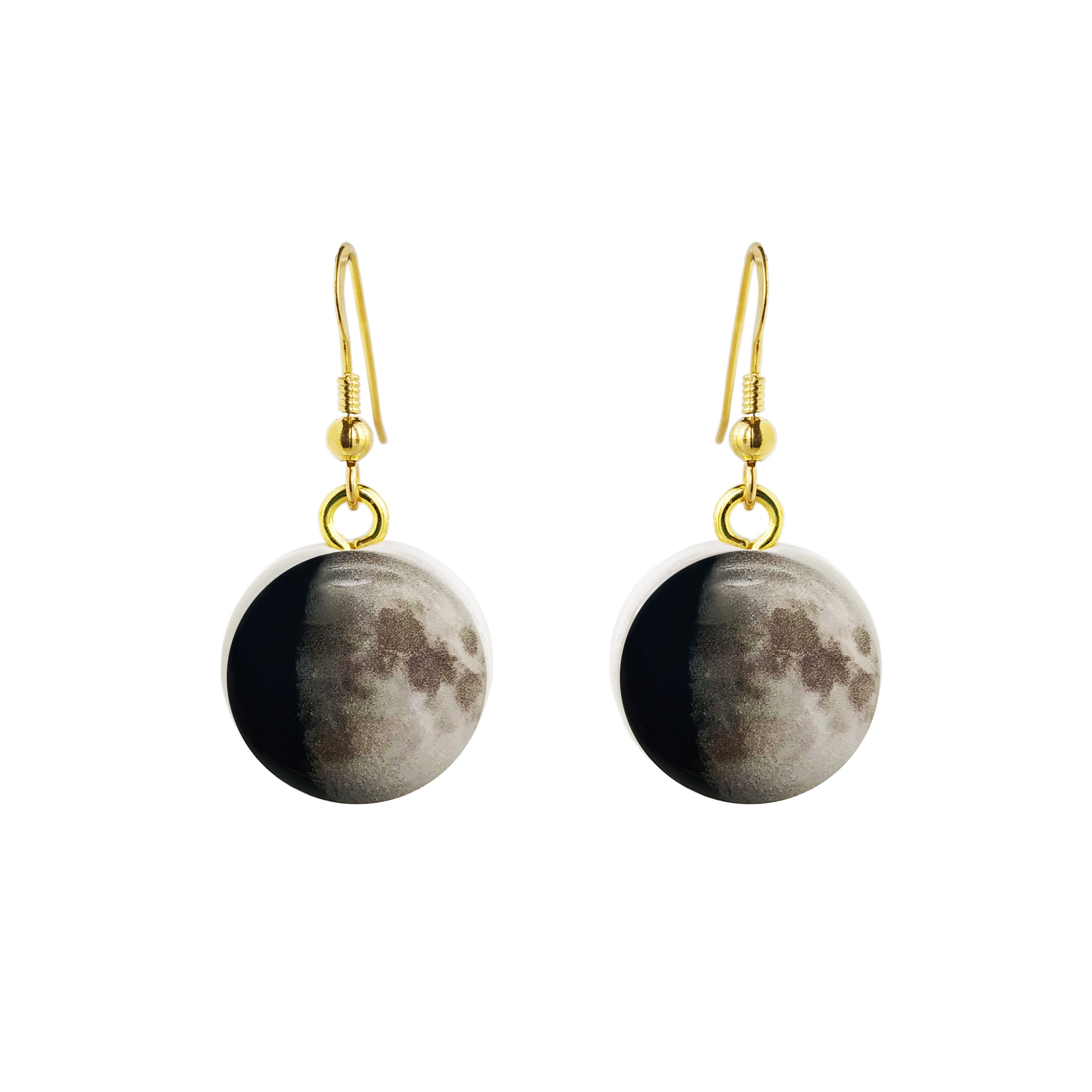 Orecchini pendenti in argento 925 placcato Oro 18k con Luna in Argilla Polimerica
