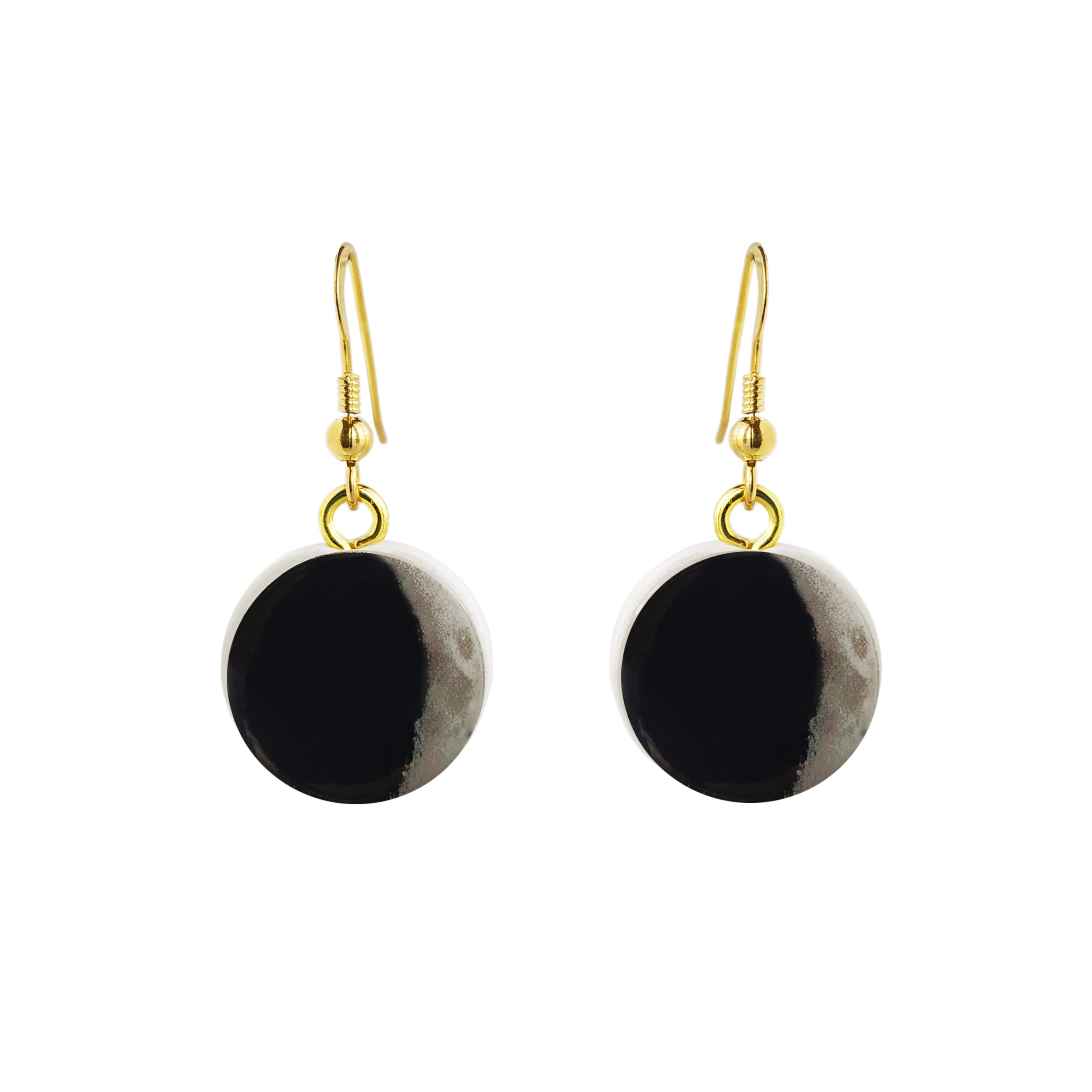 Orecchini pendenti in argento 925 placcato Oro 18k con Luna in Argilla Polimerica