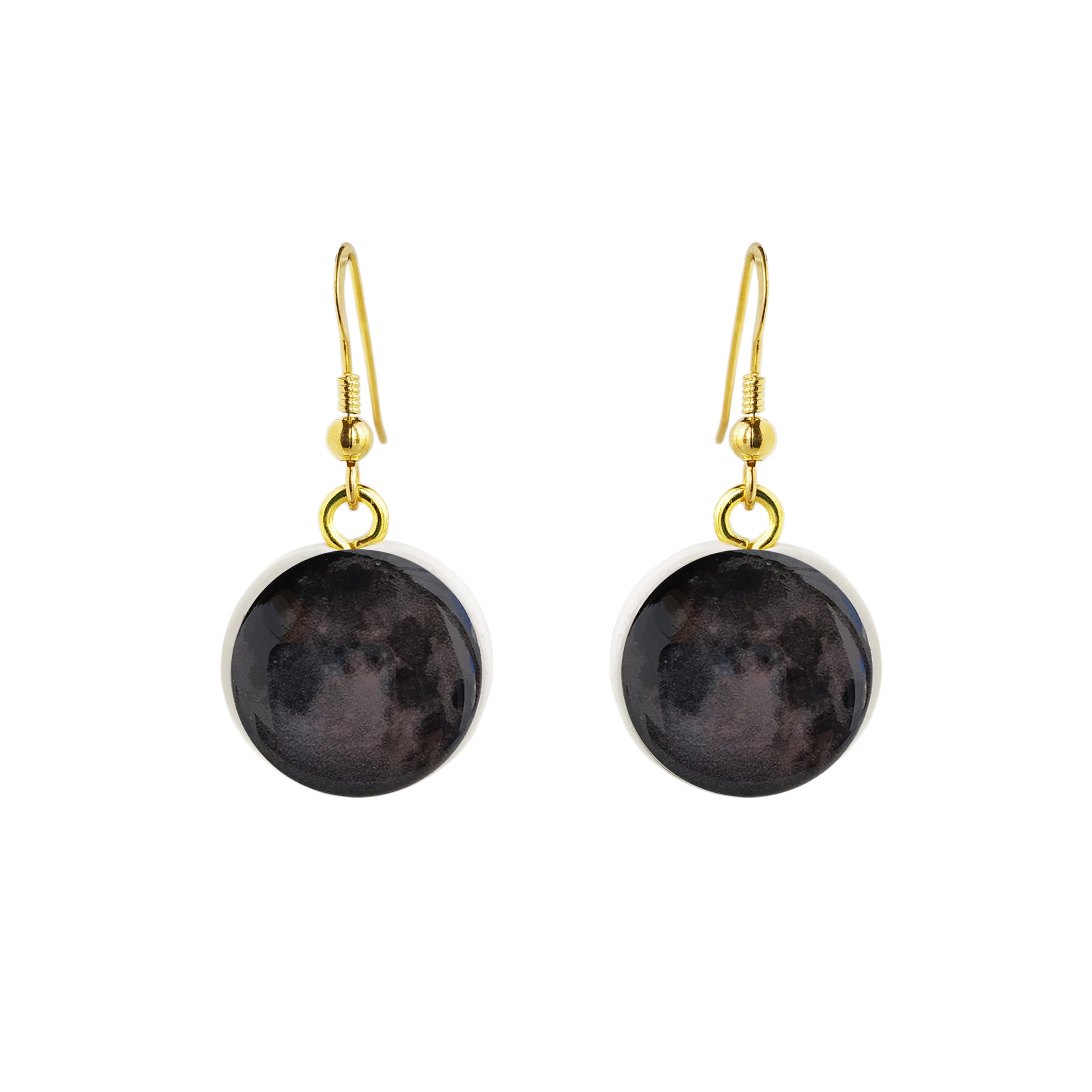 Orecchini pendenti in argento 925 placcato Oro 18k con Luna in Argilla Polimerica