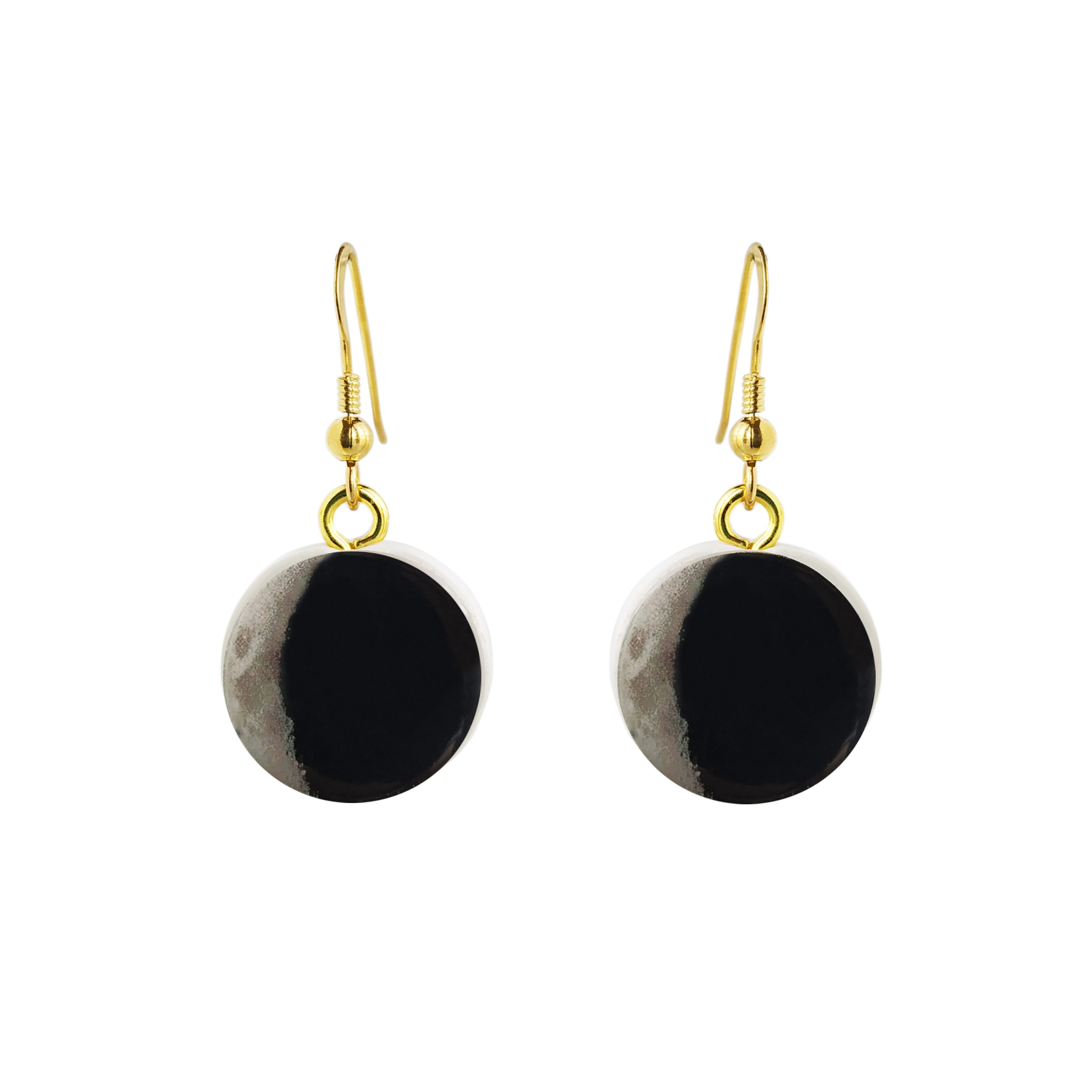 Orecchini pendenti in argento 925 placcato Oro 18k con Luna in Argilla Polimerica