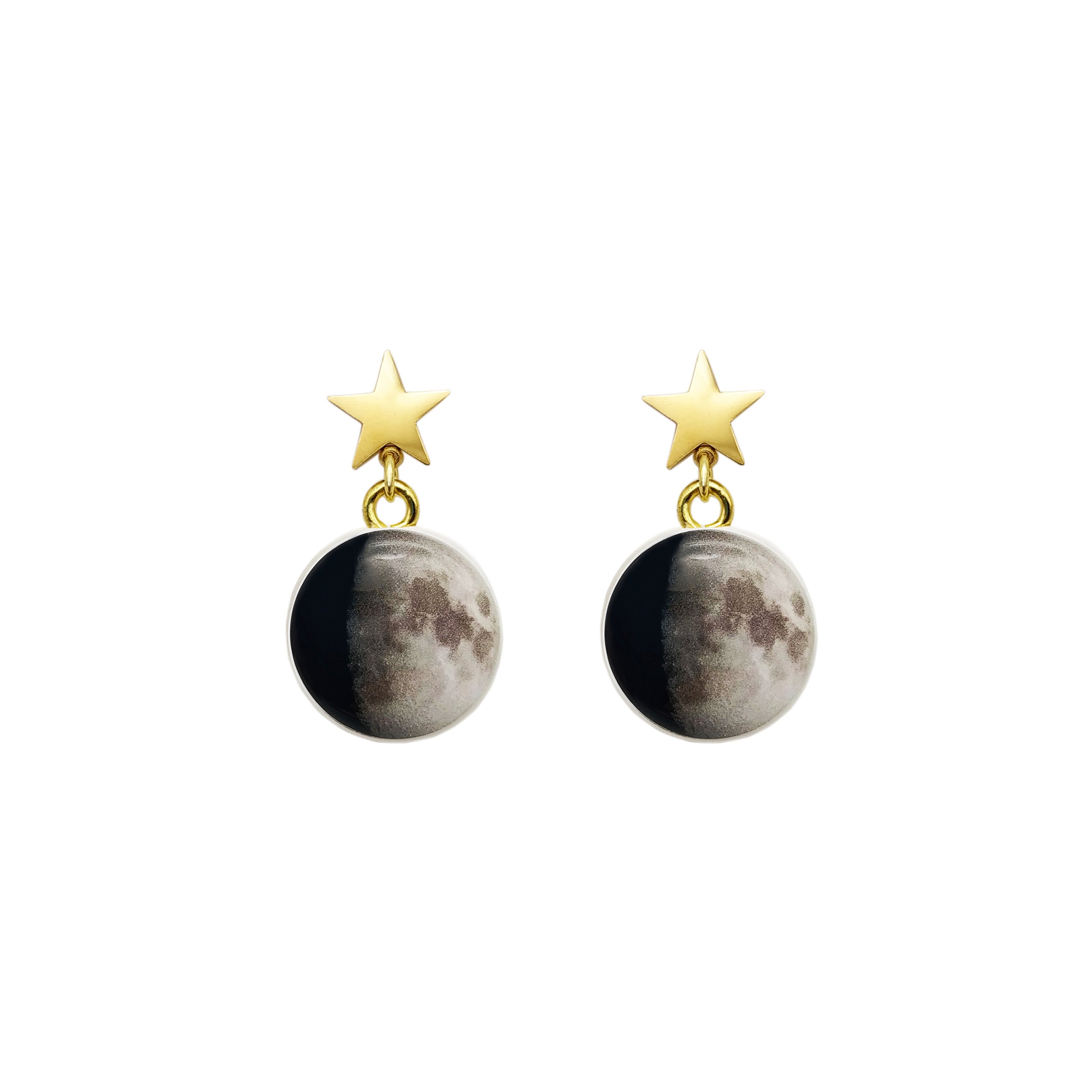Orecchini Stella e Luna in acciaio inox dorati con Luna in Argilla Polimerica