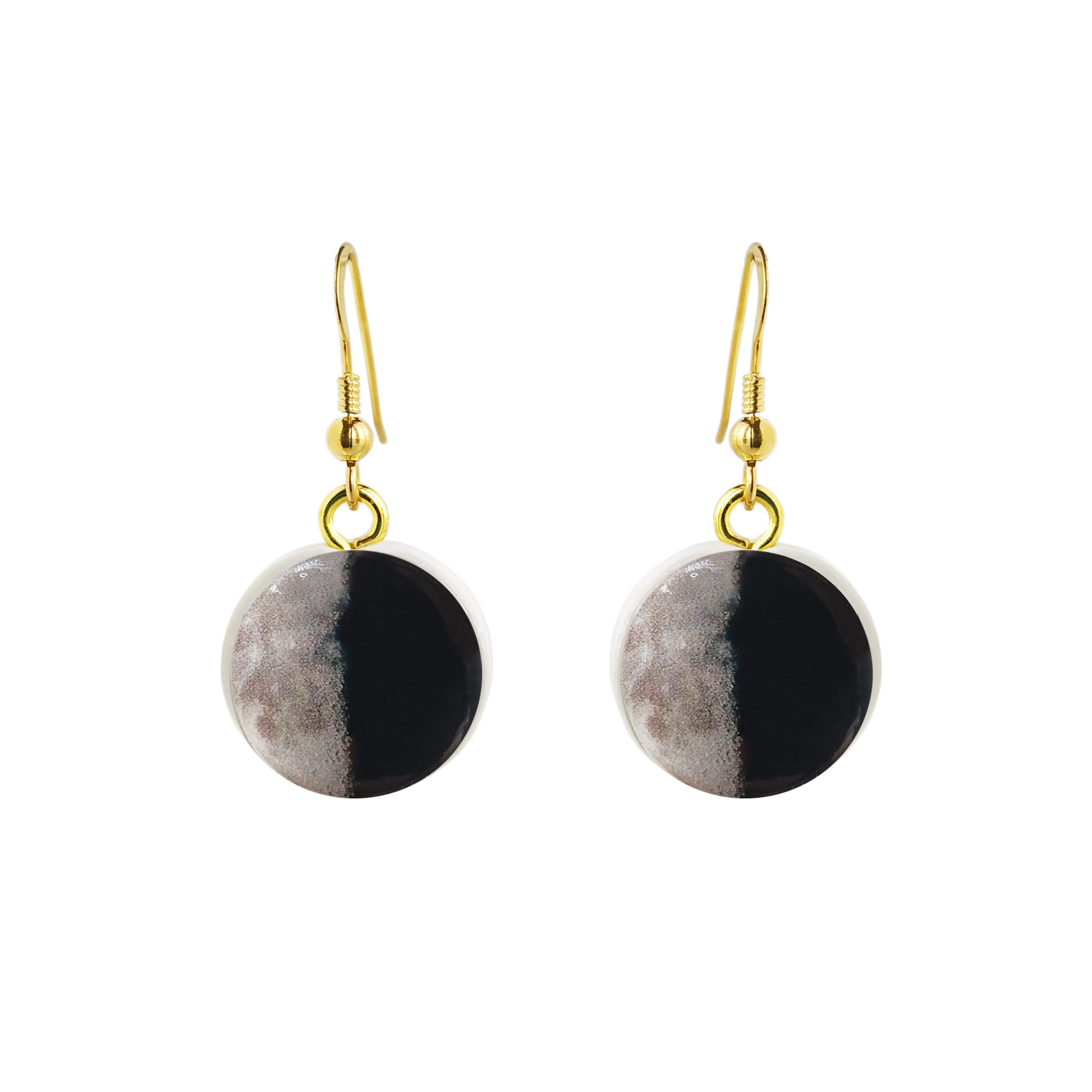 Orecchini pendenti in argento 925 placcato Oro 18k con Luna in Argilla Polimerica