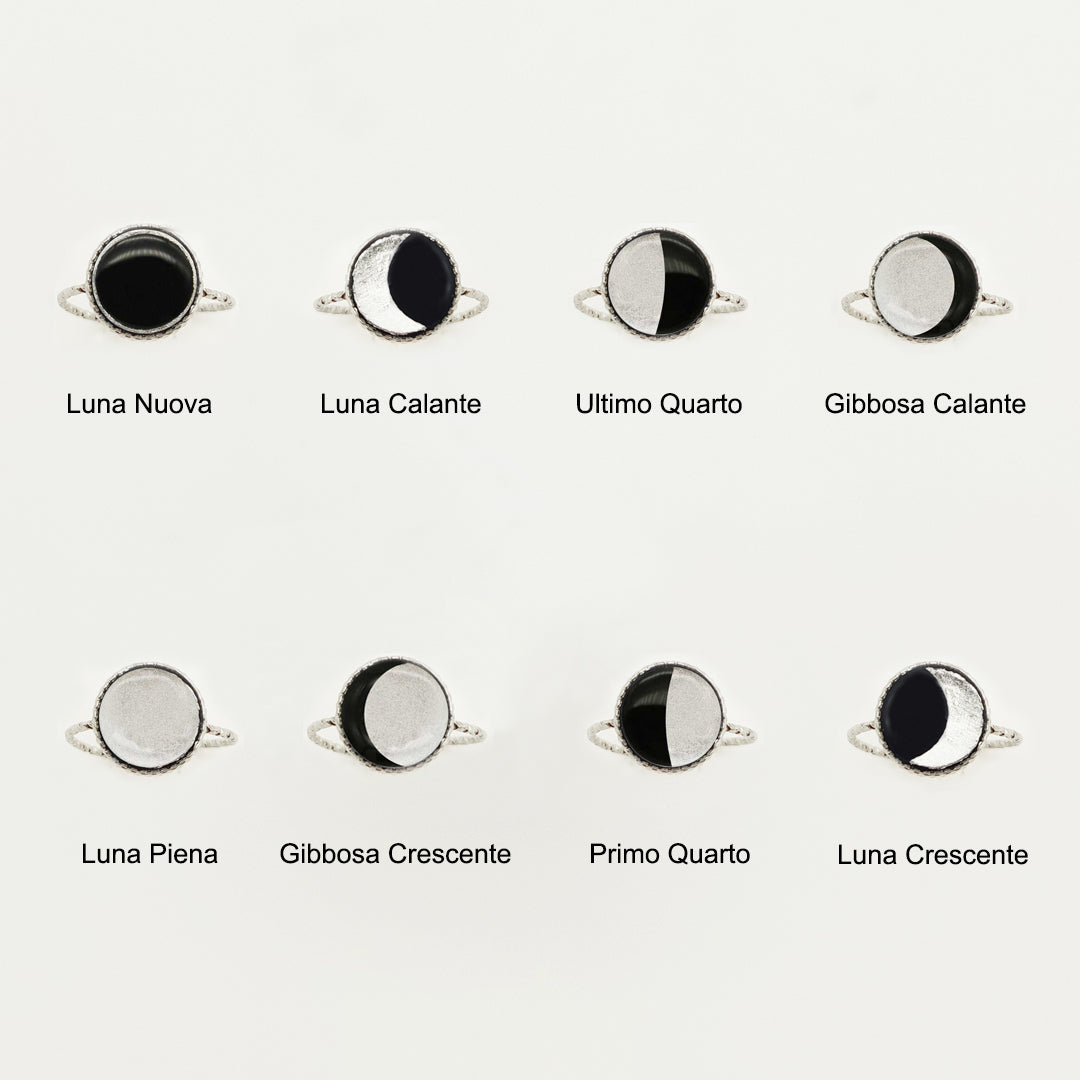 Anello Minimal Regolabile con Fasi Lunari in Acciaio inossidabile Argentato o Dorato