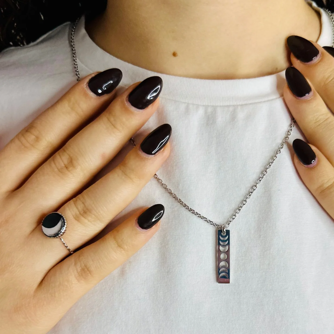 Anello Minimal Regolabile con Fasi Lunari in Acciaio inossidabile Argentato o Dorato
