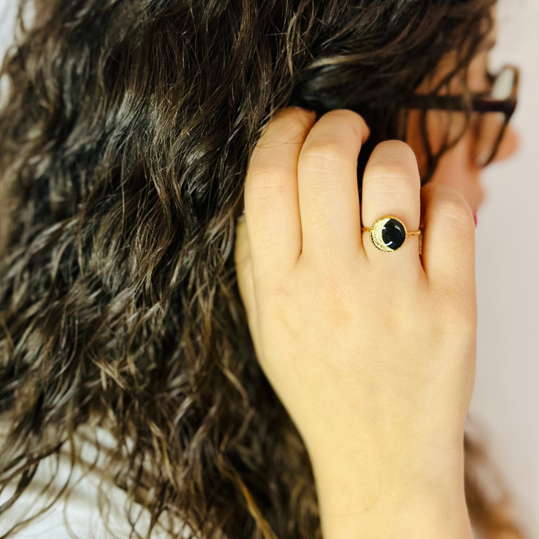 Anello Minimal Regolabile con Fasi Lunari in Acciaio inossidabile Argentato o Dorato