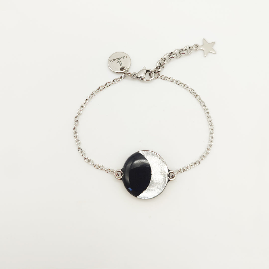 Bracciale Minimal in Acciaio Argentato o Dorato con Fasi Lunari