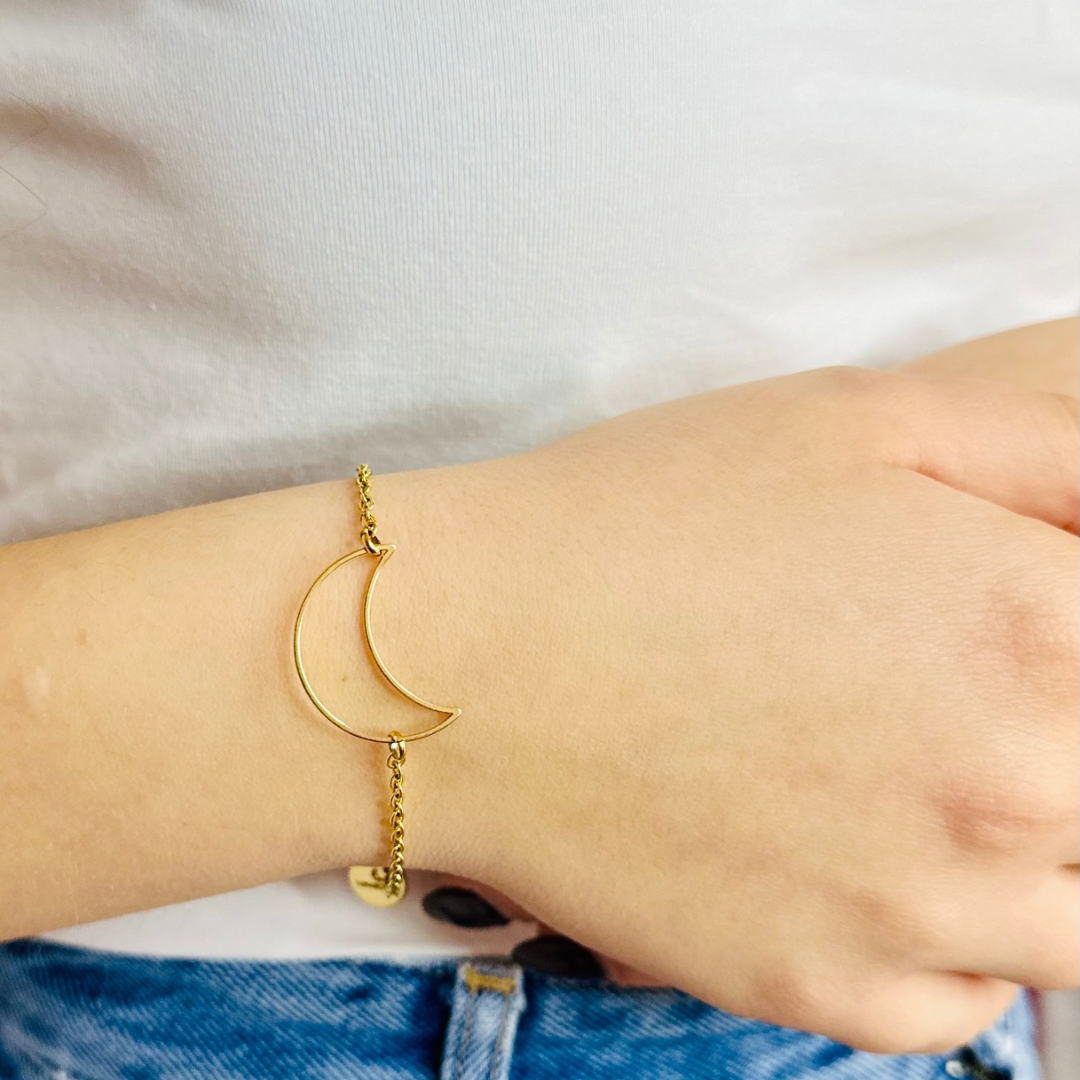 Bracciale Minimal Stella e Luna in acciaio inox dorato