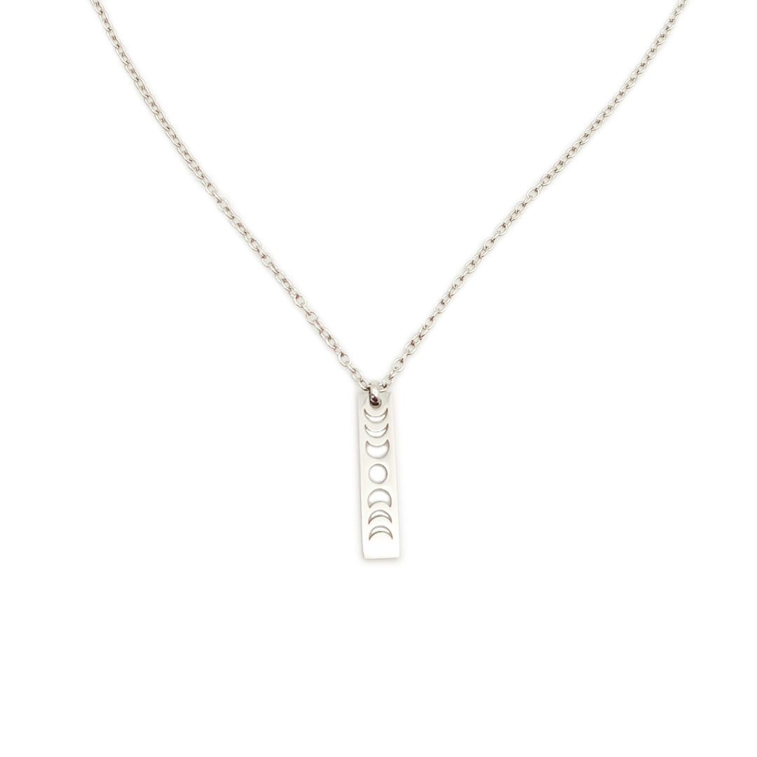 Collana Minimal con Fasi Lunari in Acciaio Argentato o Dorato