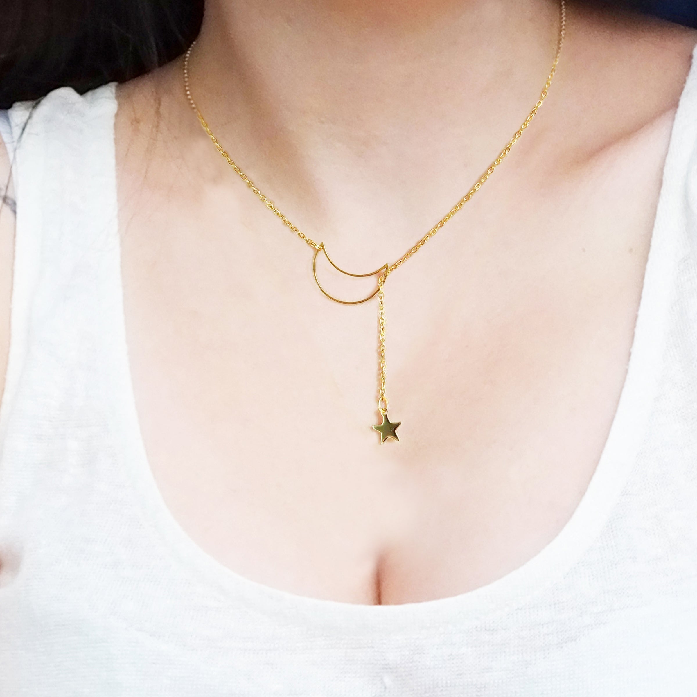 Collana Stella e Luna in acciaio inox dorato