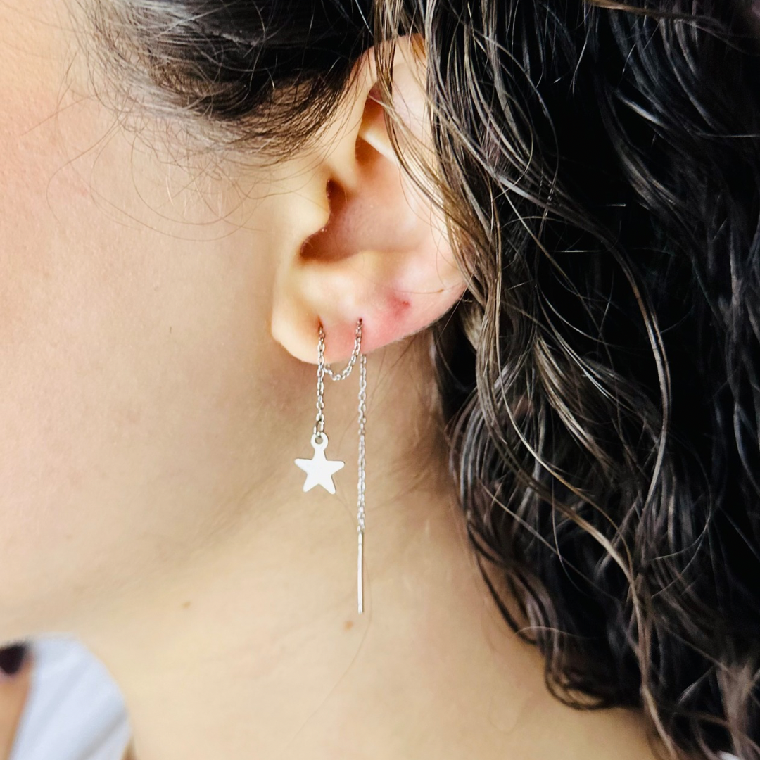 Orecchini pendenti Moon Love Acciaio con Stella Argentato