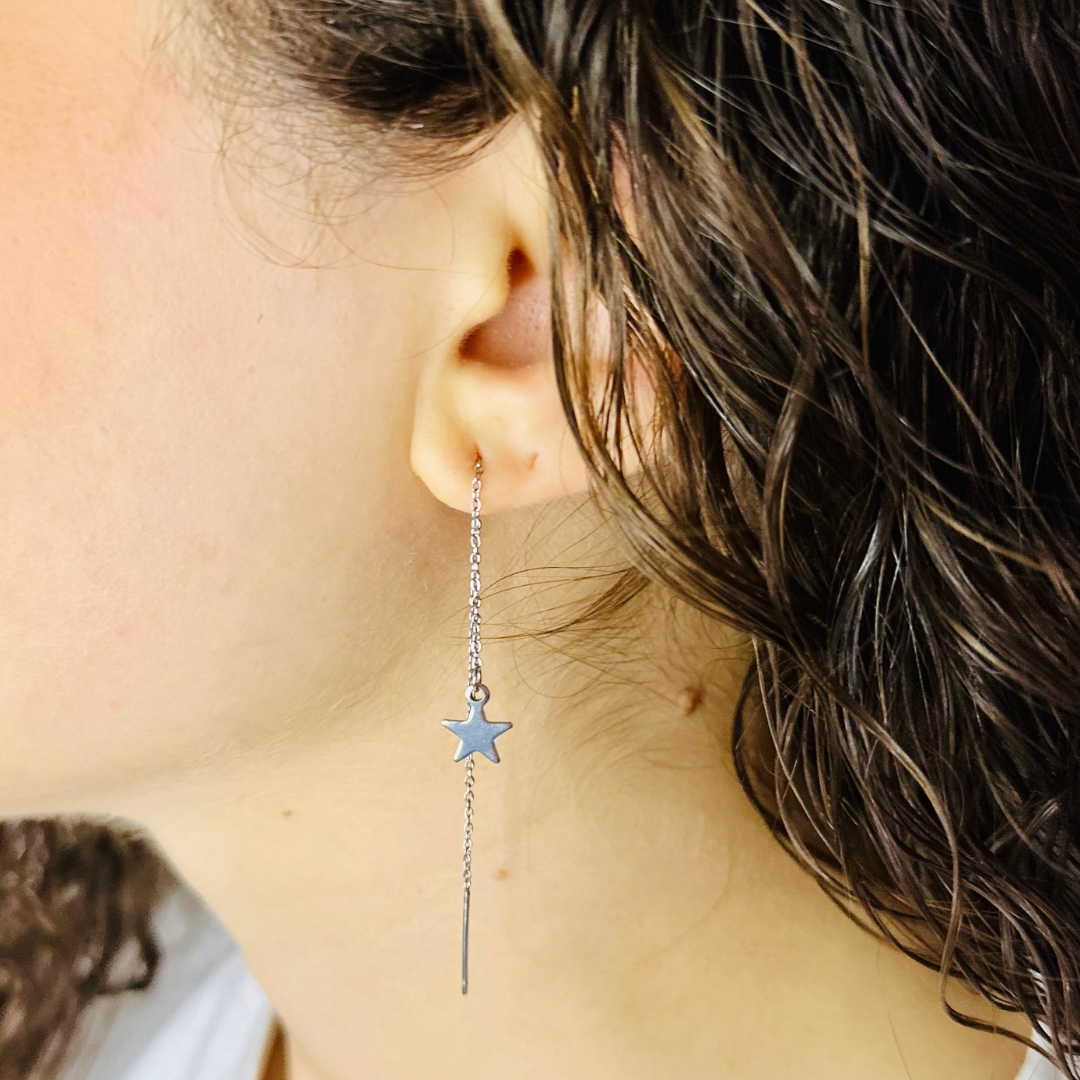 Orecchini pendenti Moon Love Acciaio con Stella Argentato