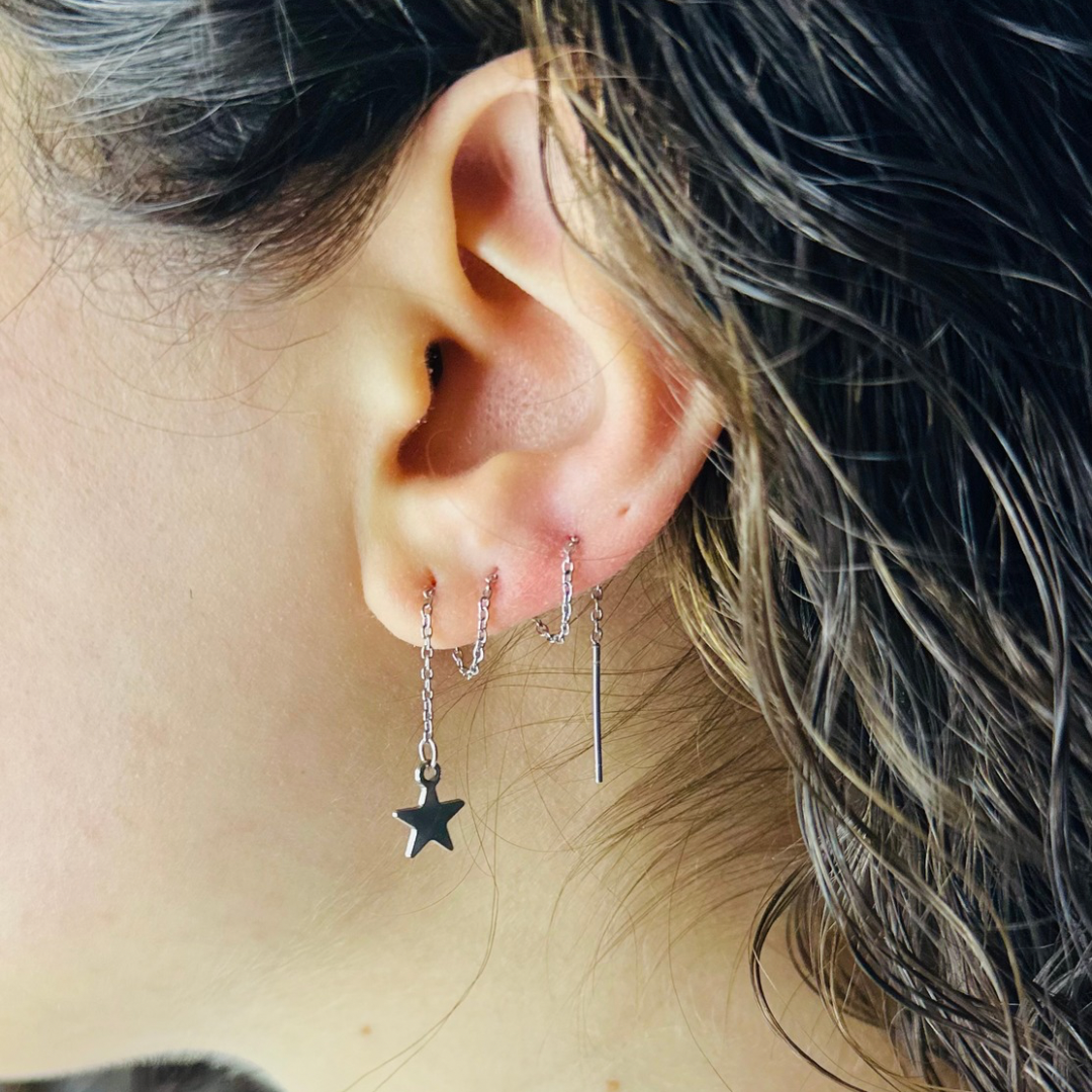 Orecchini pendenti Moon Love Acciaio con Stella Argentato