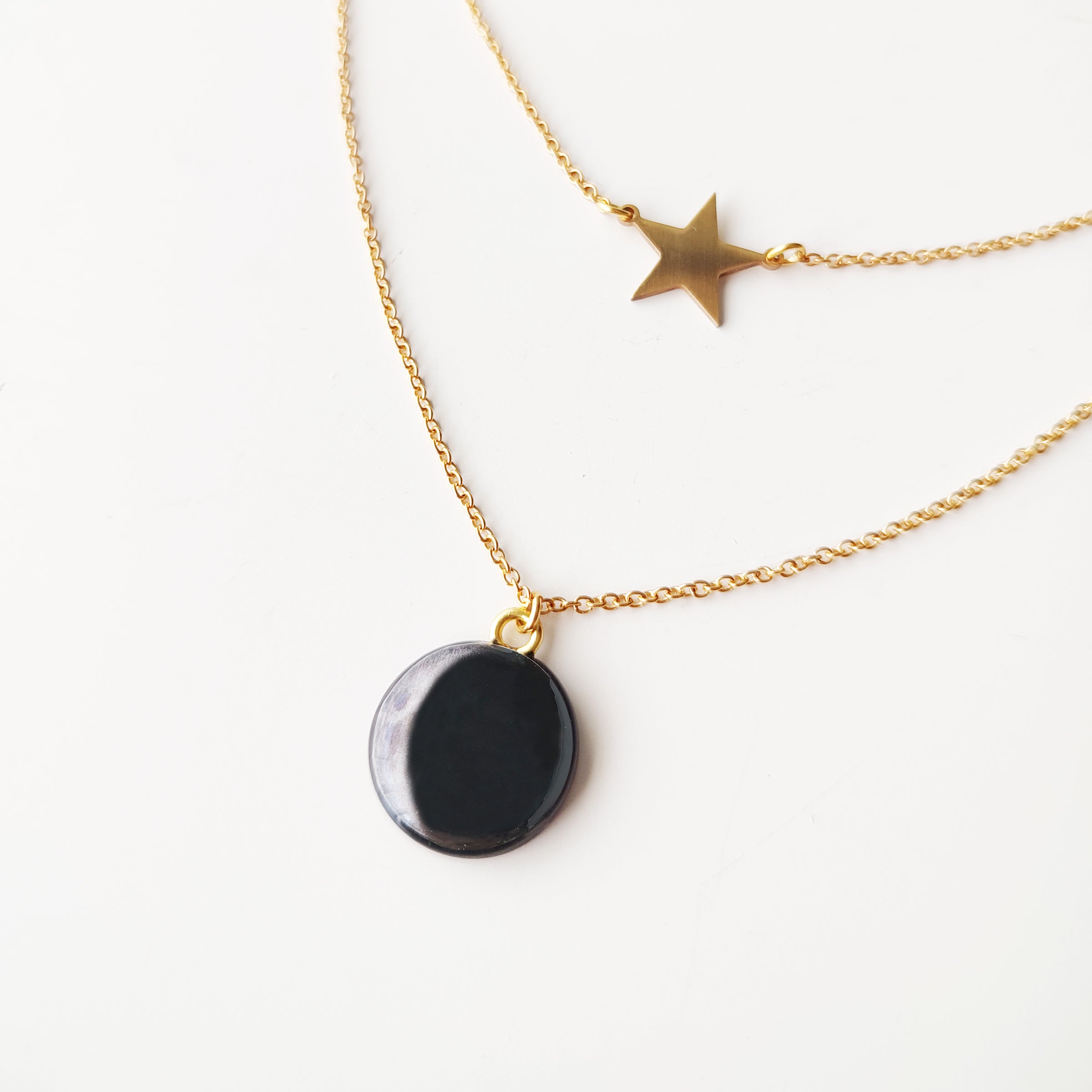 Collana in acciaio inox con Stella e Luna in argilla Polimerica