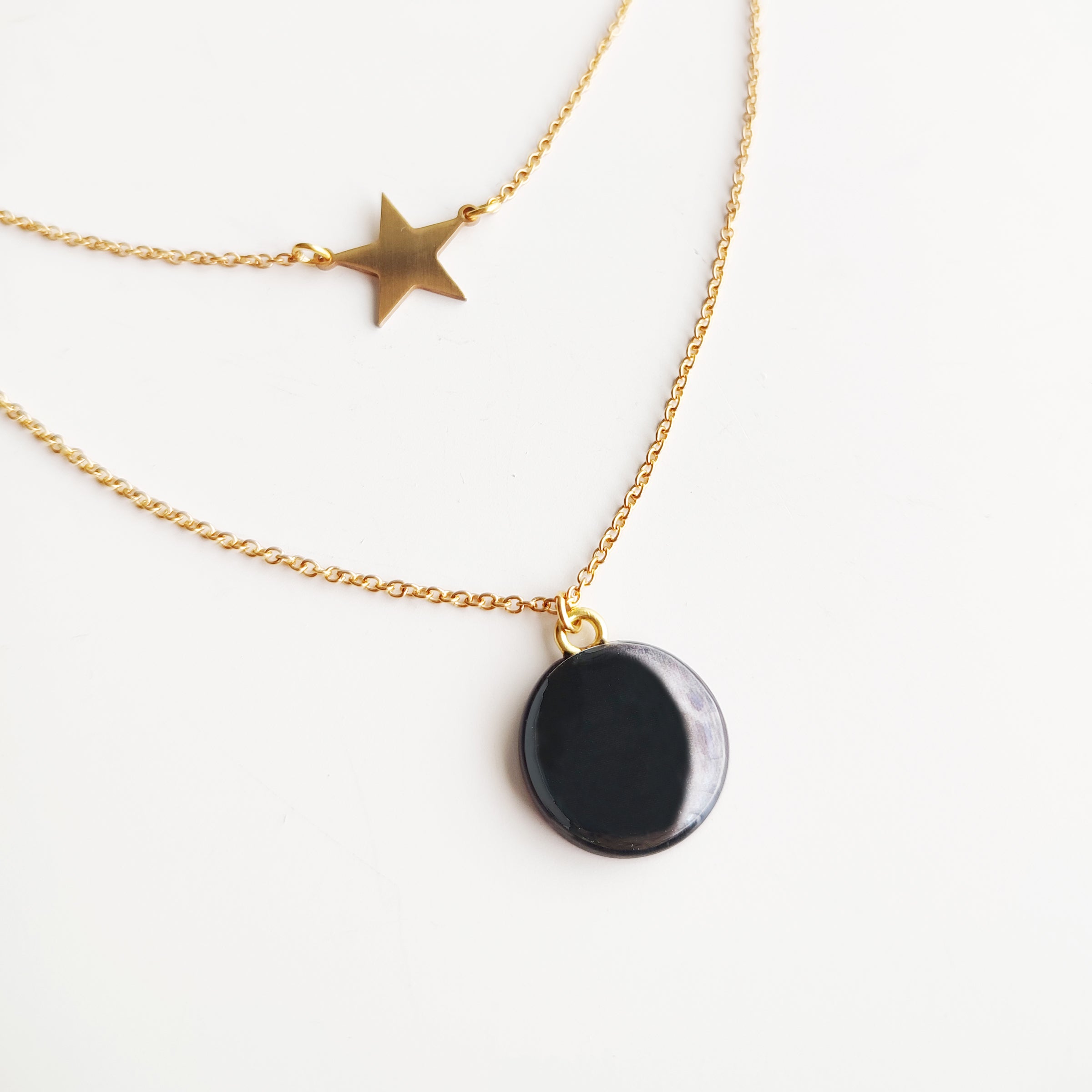 Collana in acciaio inox con Stella e Luna in argilla Polimerica