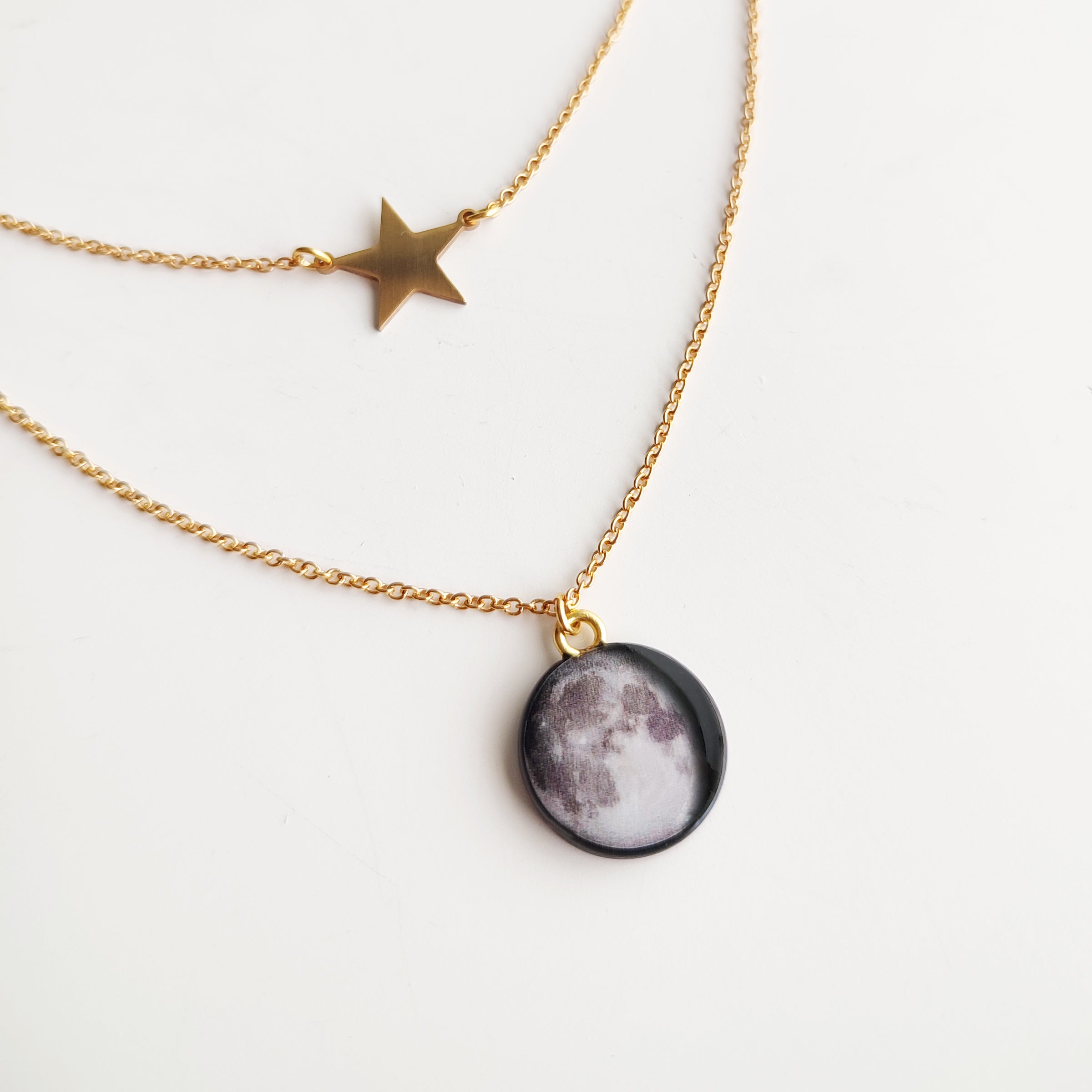 Collana in acciaio inox con Stella e Luna in argilla Polimerica