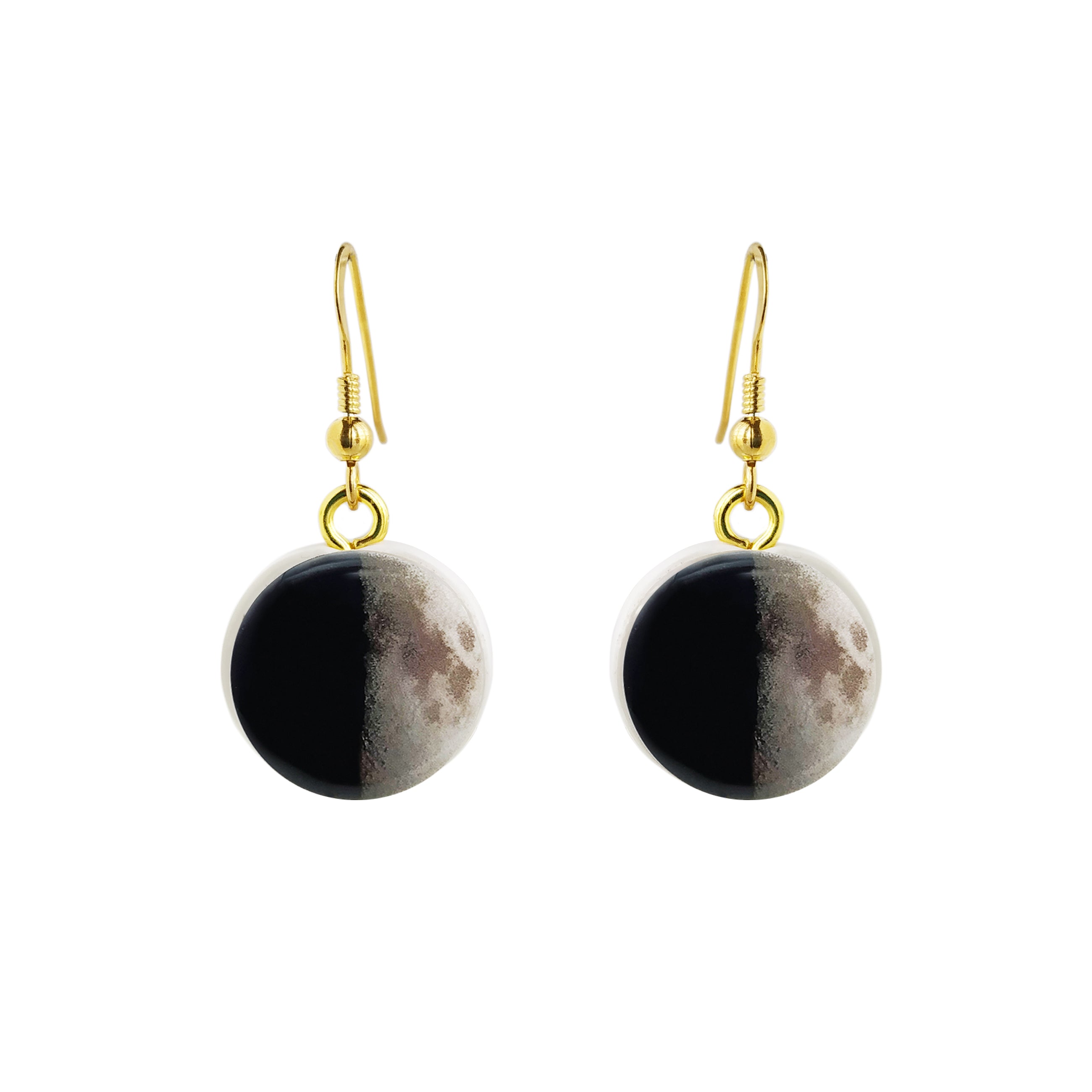 Orecchini pendenti in argento 925 placcato Oro 18k con Luna in Argilla Polimerica