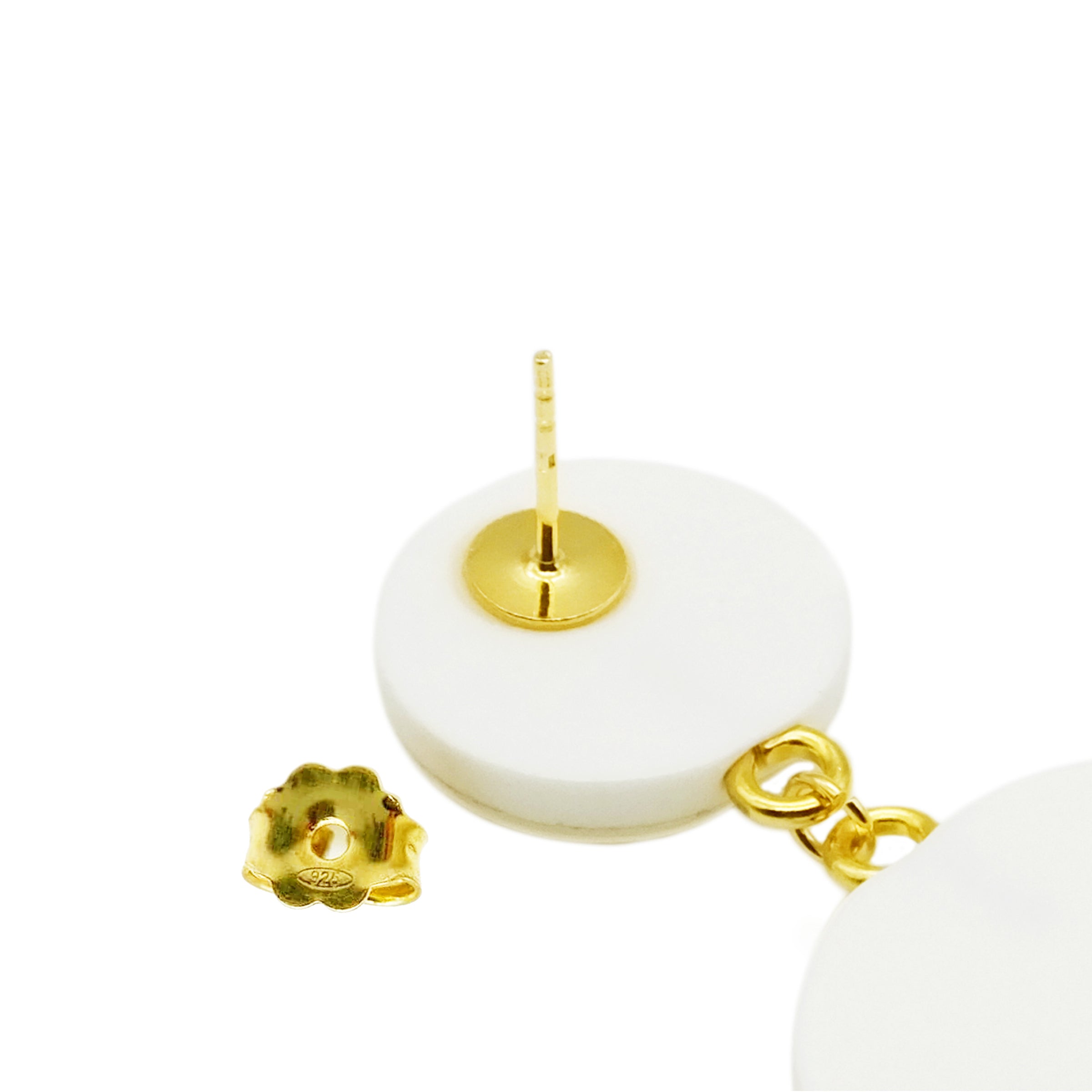 Orecchini in argento placcato oro 18K con doppia Luna in Argilla bianca e Foglia oro